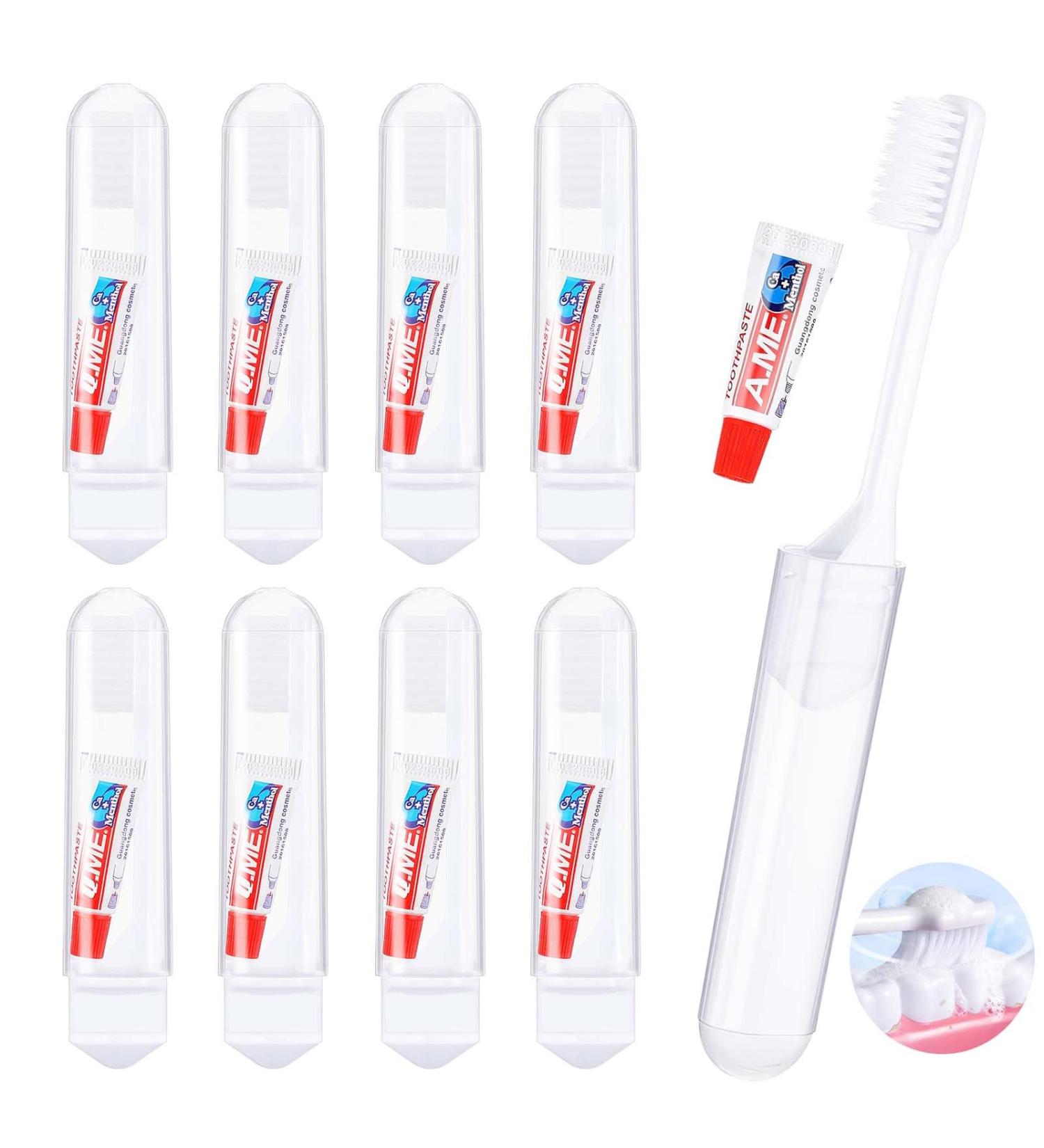 Travel Toothbrush Set - 8 Piece Mini Kit with Foldable Toothbrush & Toothpaste for Kids & Adults | Perfect for On-the-Go Traveling - Buy Online on GoSupps.com