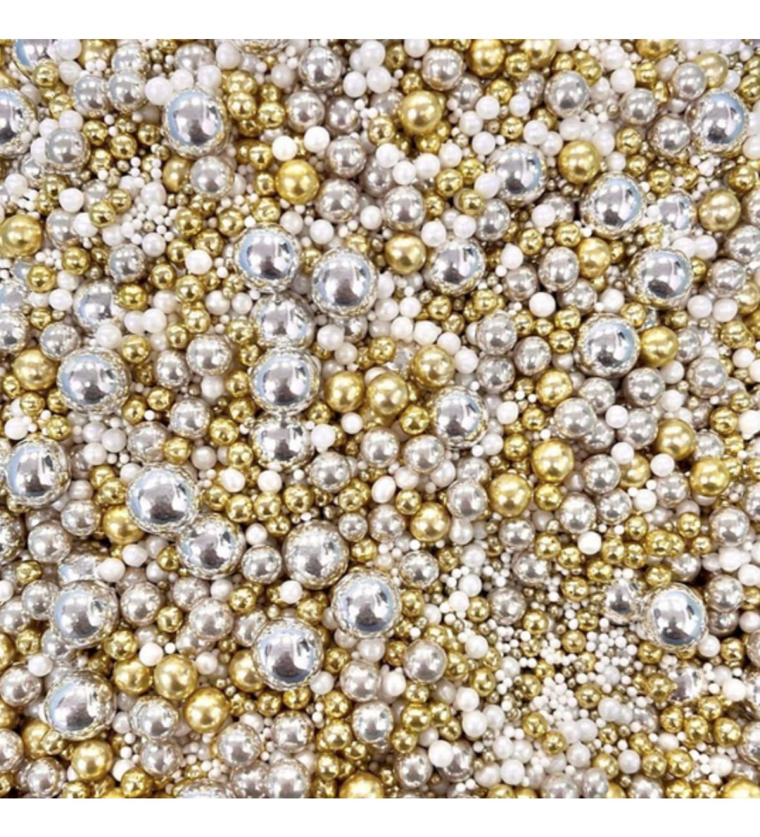 Gold silver white pearls metallic sprinkles for cupcakes cake topper pearls balls 100s 1000s wedding hen party decoration edible baking F RICH