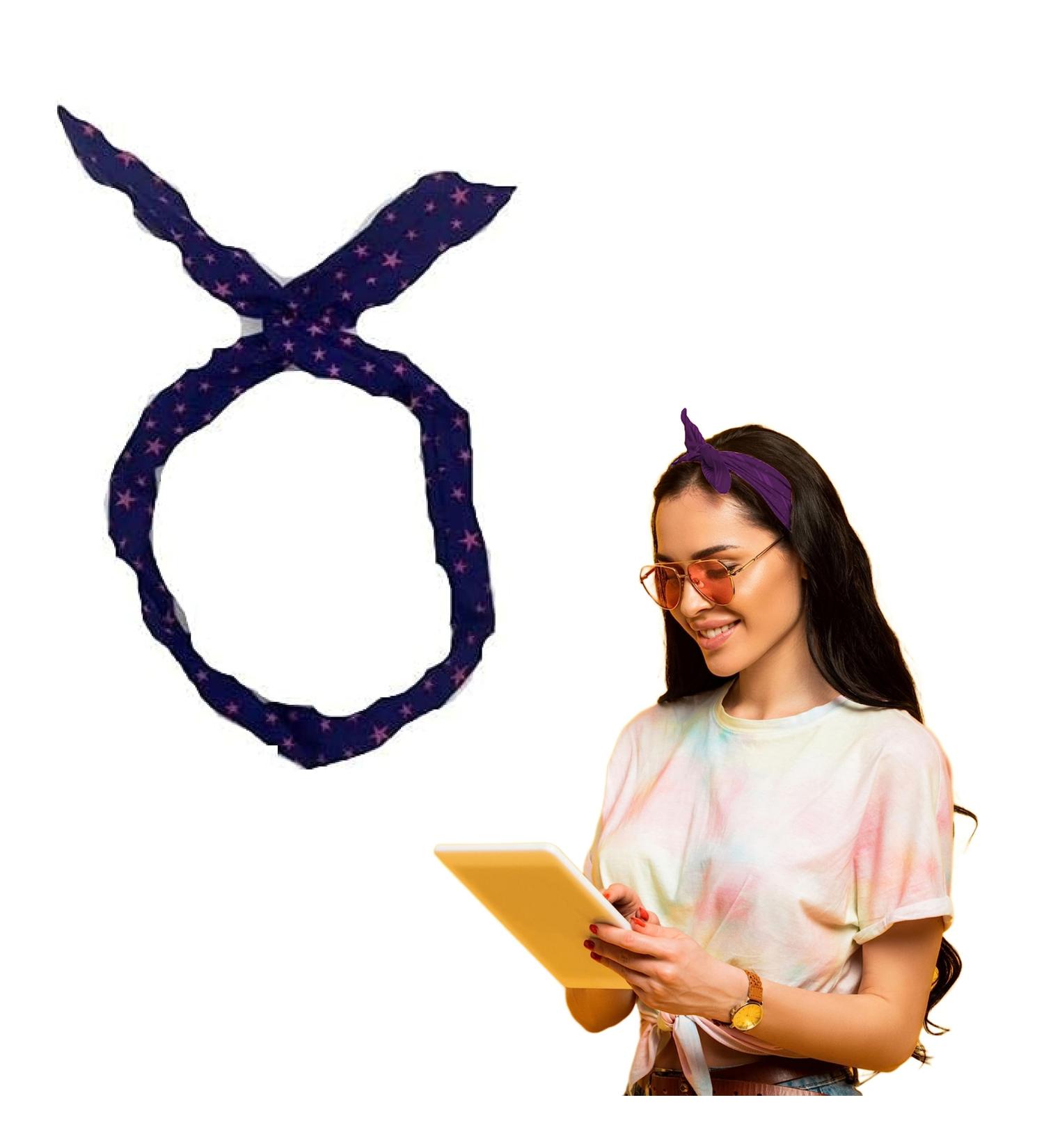 Lizzy Wired Hair Headband | Retro Rockabilly Adjustable Plain & Printed Wire Headbands Hair Accessory Head Wrap Vintage Various Colour & Designs