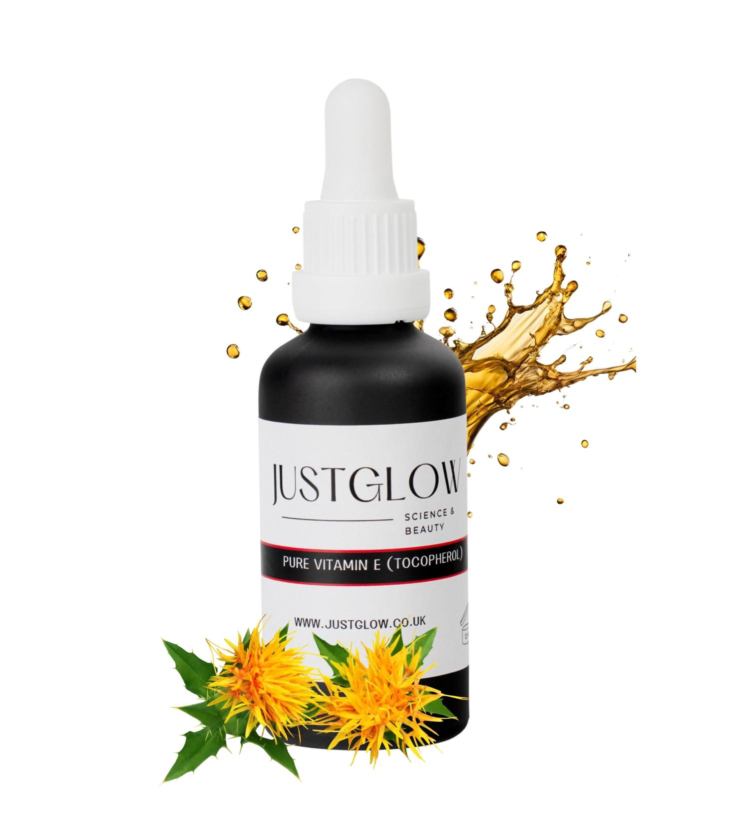 JustGlow 100% Pure Vitamin E Oil for Face Body Hair - Tocopherol (50 ml) - Buy Online on GoSupps.com