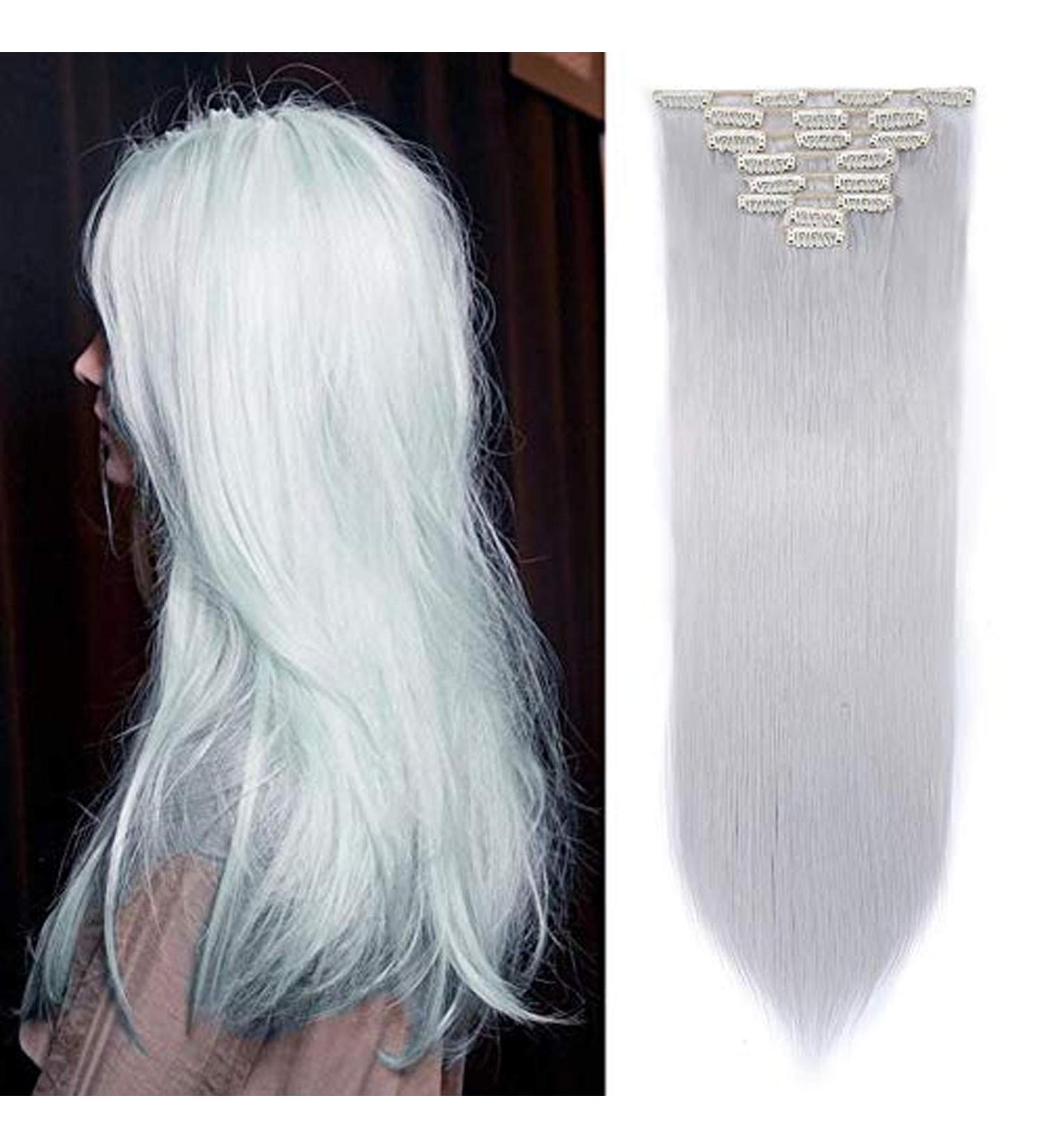 Silk-co Clip in Hair Extensions 26 Inch Silver Grey - 100% Synthetic Hairpiece, 8pcs Long Straight Hair Pieces for Full Head - #Silver Grey - Buy Online on GoSupps.com