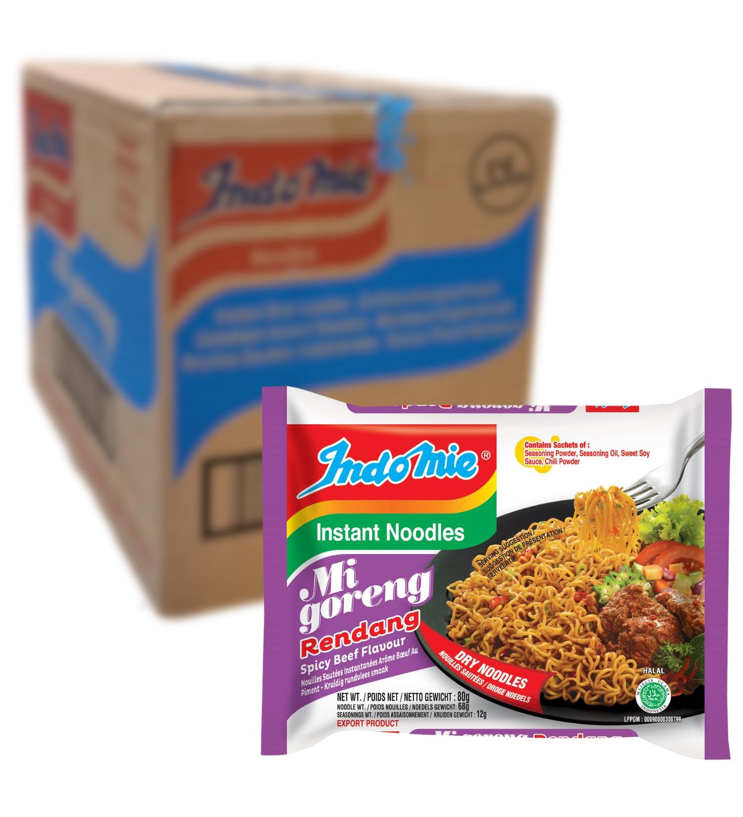 Indofood Indomie MI Goreng Rendang Instant Noodles 80 g pack of 40 yellow - Buy Online on GoSupps.com
