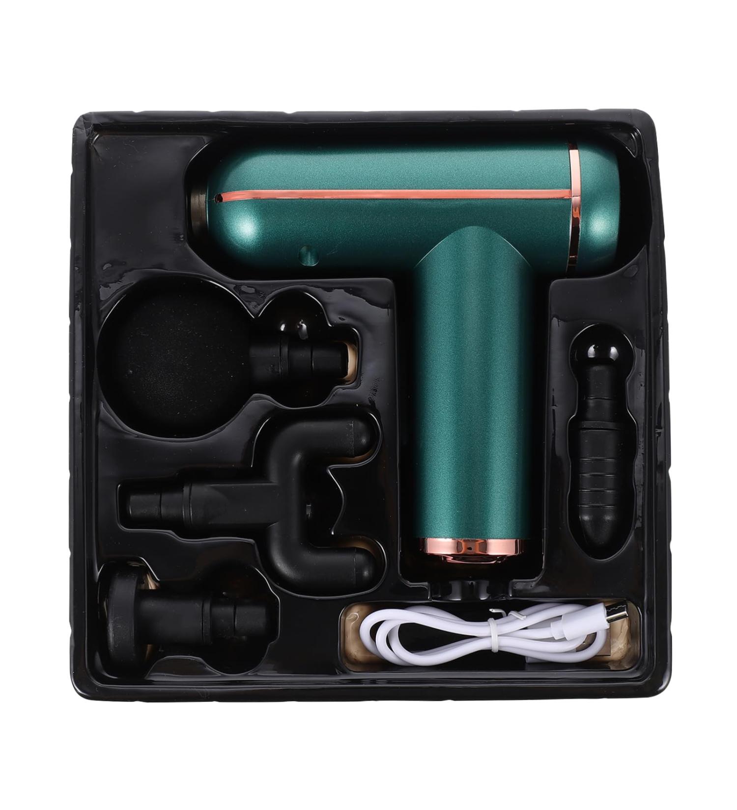 Fascia Massage Gun Set - Deep Tissue Percussion Muscle Massager for Fitness | Personal Body Massage Tool - 14x14x4.3cm Green - Buy Online on GoSupps.com