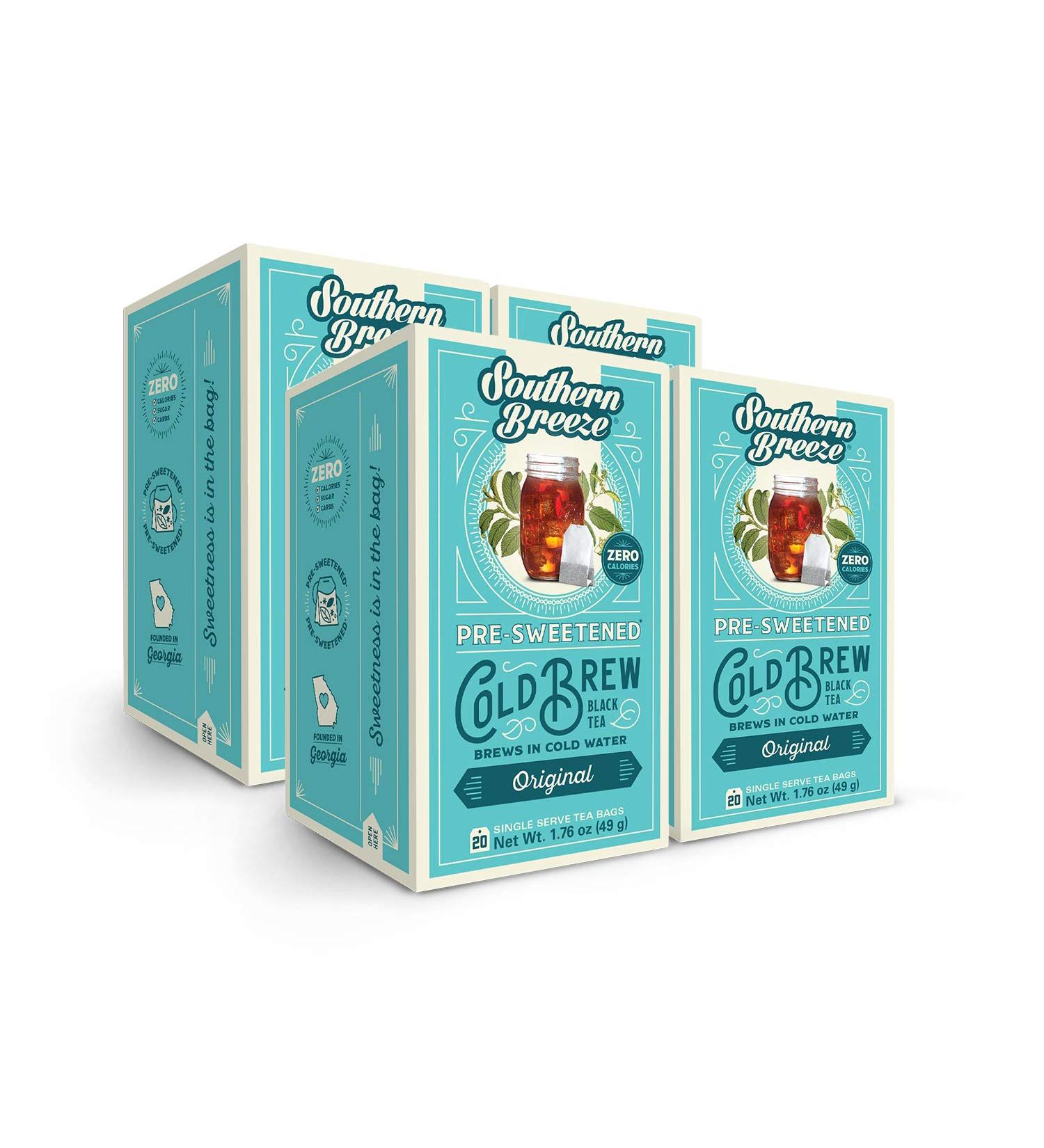 Southern Breeze Cold Brew Sweet Tea - Original, Zero Carbs, Zero Sugar - 20 Individually Wrapped Tea Bags (Pack of 4) - Buy Online on GoSupps.com