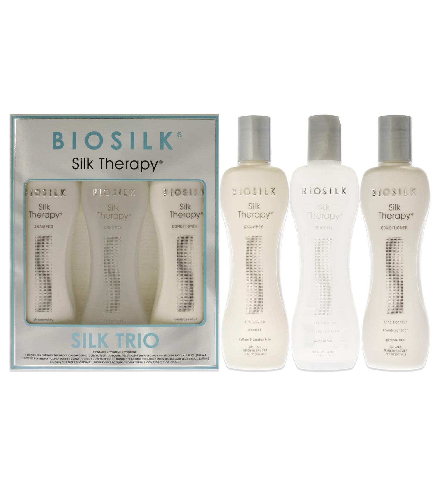 Biosilk Silk Therapy Trio Unisex: 7 oz Shampoo 7 oz Conditioner and 7 oz Original Treatment