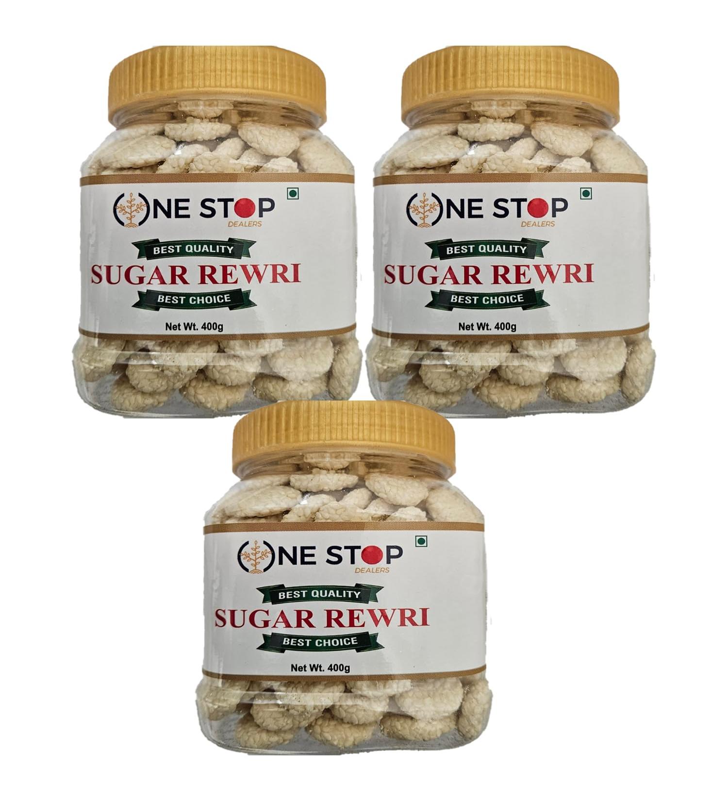 One Stop Dealers Sugar Rewri (400 Gram) - Traditional Indian Sweet Treat - Made from Sugar Cane Unrefined Sugar (Pack of 3)