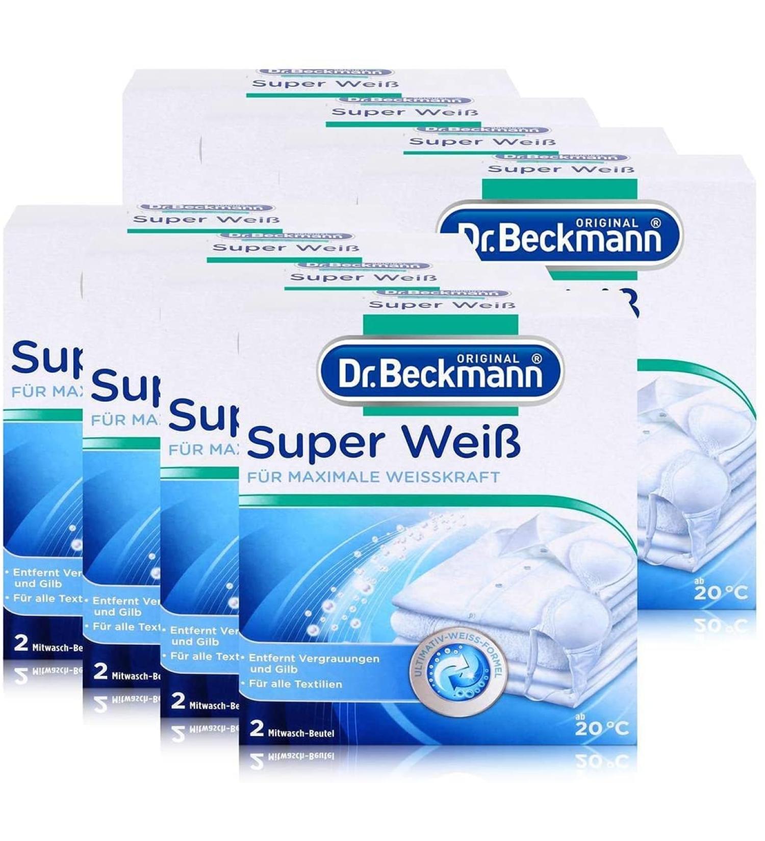 Dr. Beckmann Super White - Radiant & Long-Lasting Brilliant White Laundry Powder | 8 x 80g | Fights Greying & Yellowing | International Shipping Available - Buy Online on GoSupps.com