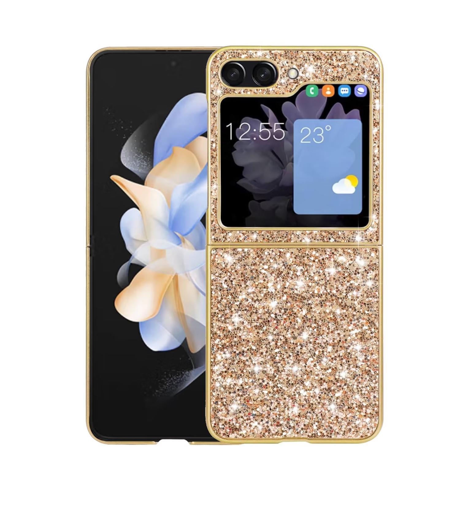 Tivenfezk Nadoli Glitter Shell for Samsung Galaxy Z Flip 5 - Gold Glossy Bling Ultra-Thin Shockproof Case | Sparkling Protective Cover - Buy Online on GoSupps.com