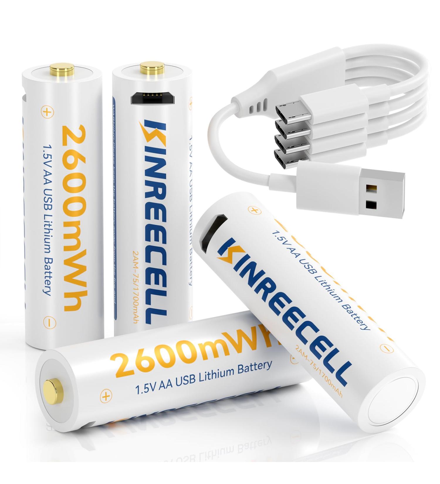 Rechargeable AA Li-Ion Batteries - 2600mWh 1.5V Fast Charging - 4 Pack with USB Cables for Smart Devices & Game Controllers - Buy Online on GoSupps.com