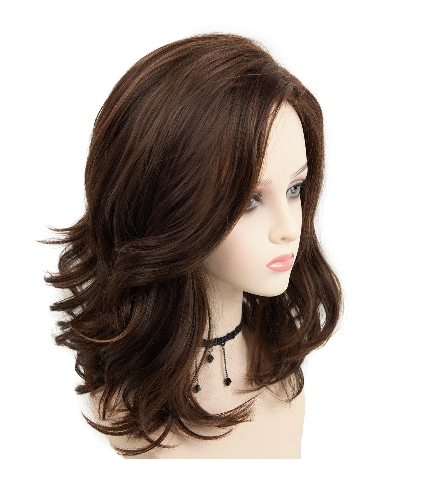 RENERSHOW Brown & Blonde Highlight Natural Wavy Wig for White Women - Synthetic, Natural Look, Daily & Party Wear - Buy Online on GoSupps.com