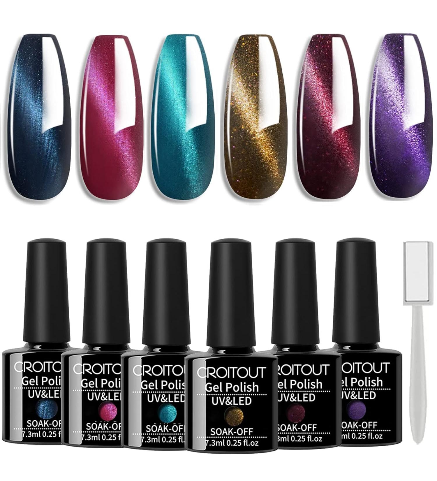 Croitout Cat Eye Gel Nail Polish Set with 1 Magnet Shellac Nail Gel Polish Colours Set Magnetic Gel Nail Polishes Set Soak Off Shellac Gel Nail Polish UV Kit Best Gift for Women 6 x 7.3ml UK-4MY-006 1 count (Pack of 4) - Buy Online on GoSupps.com