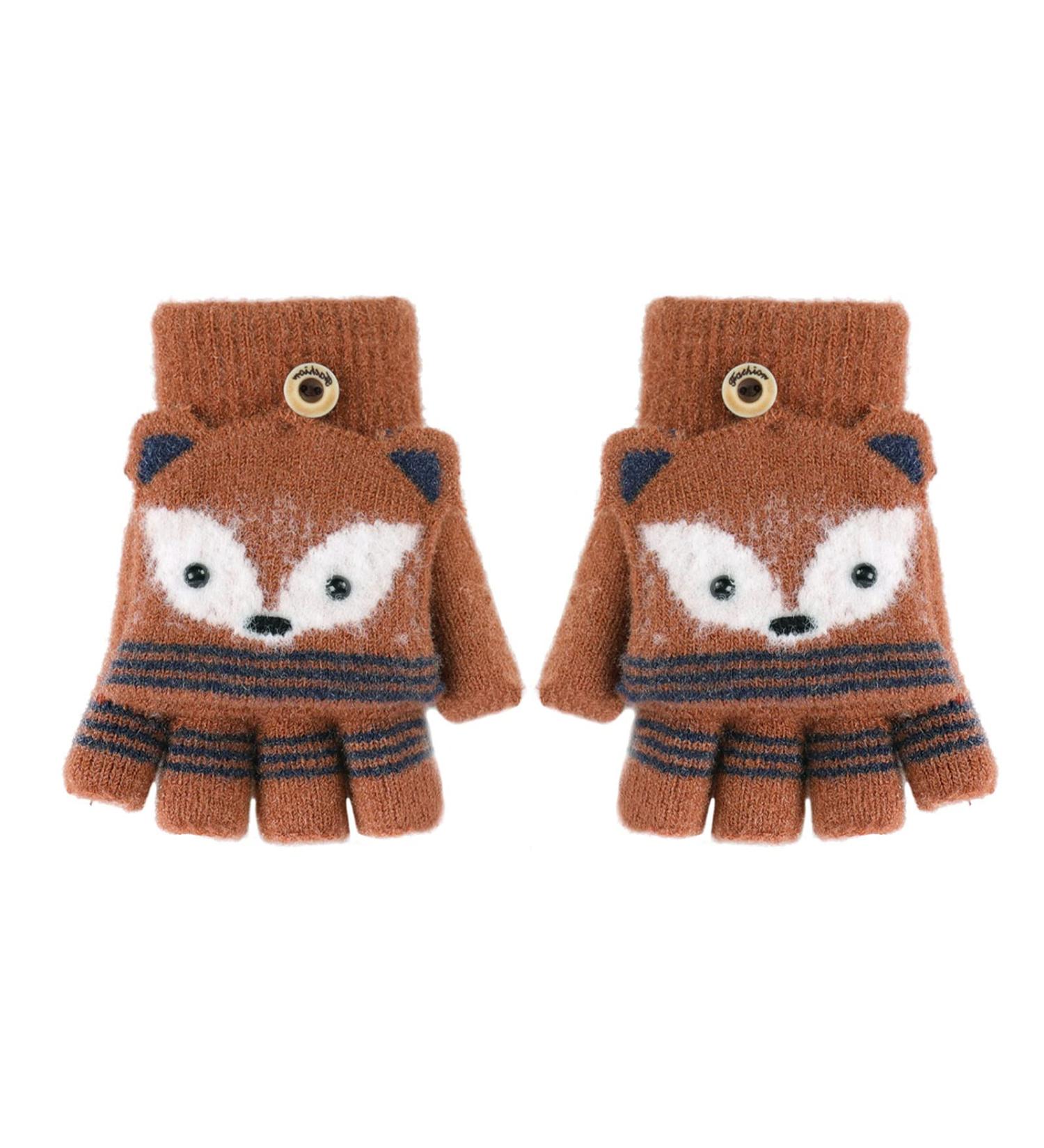 Kids Puppy Flip Top Half Finger Gloves - Fox/Red | Ages 3-8 Yrs - Buy Online on GoSupps.com