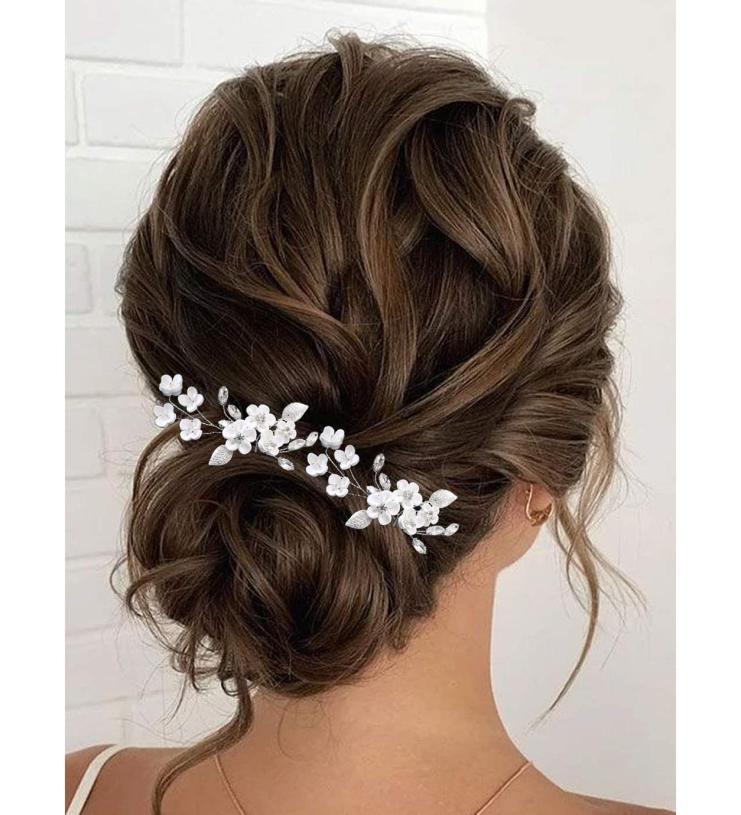 Silver Crystal Flower Bride Wedding Hair Pins - Pack of 2 | Bridal Hair Accessories for Women and Girls - Buy Online on GoSupps.com