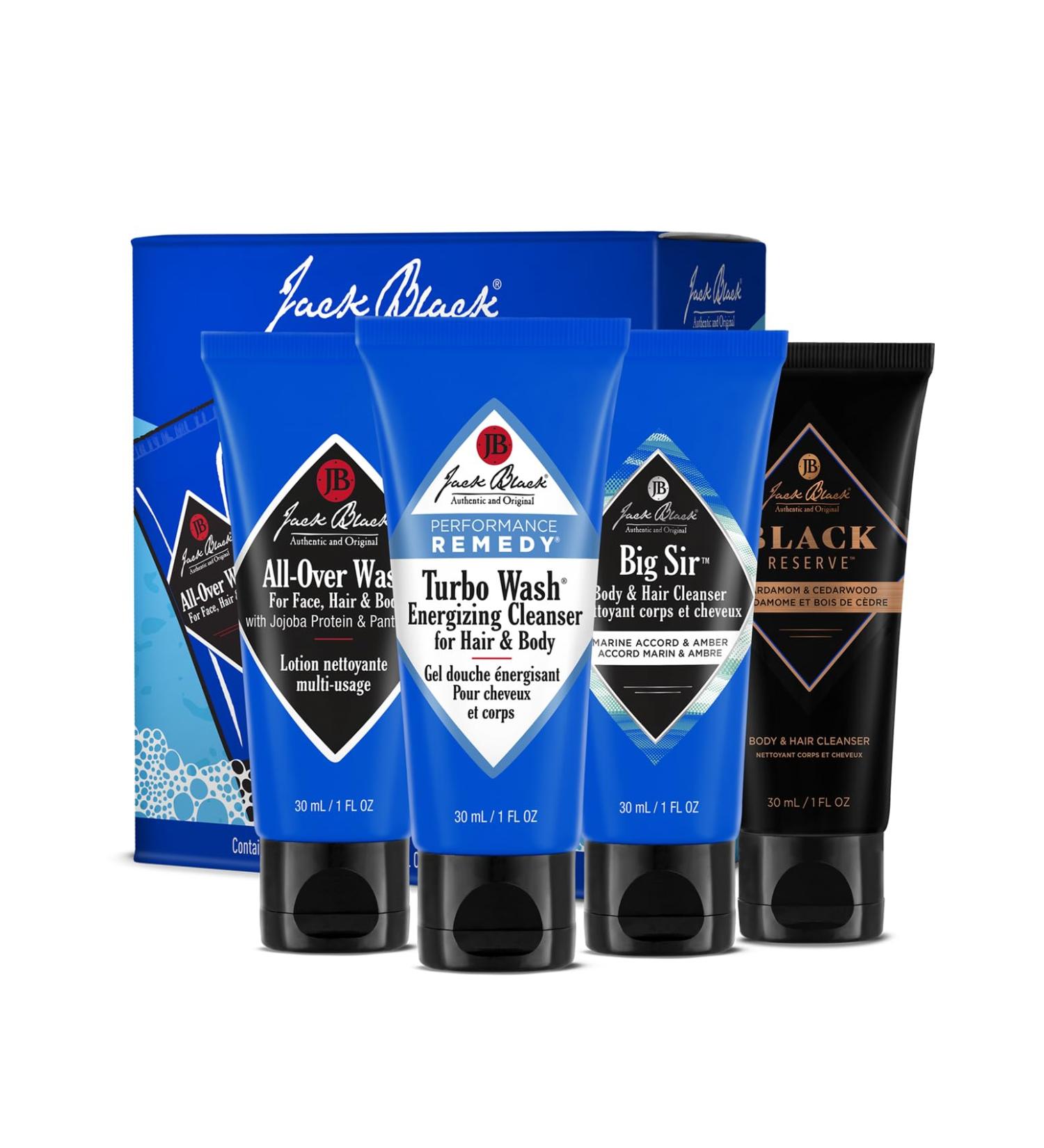 Jack Black - Variety Kit Body & Hair Cleanser Collection Set for Men - Mens Body Wash Travel Size (4-Pack) - Buy Online on GoSupps.com