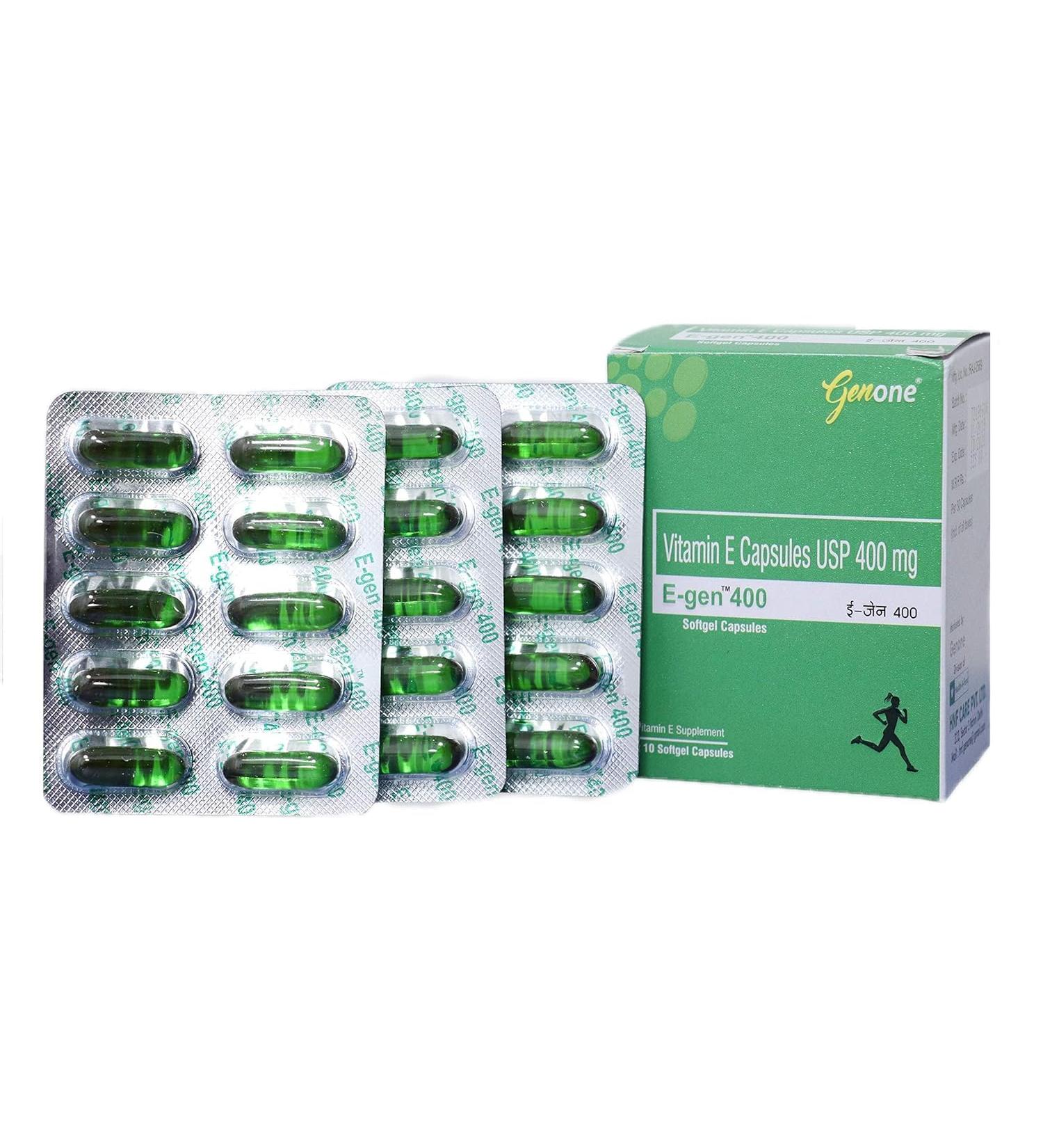 E Gen 400 Vitamin E Capsules for Glowing Skin Face and Hair Nutrition (30 Capsules) - Buy Online on GoSupps.com