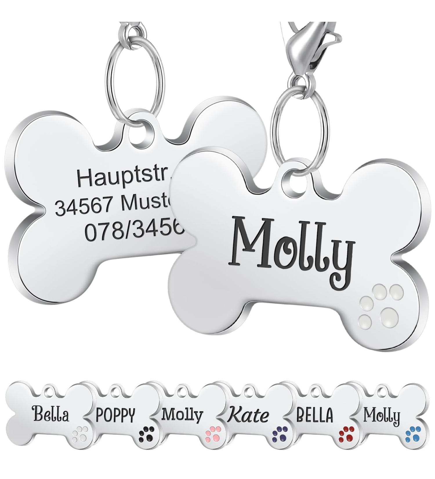 Nibana Dog Tag Personalized Pet ID Tags Custom Dog Name Tags Engraved on Both Sides 4 Lines of Custom Text Paw Print Bone Pet Tag for Dogs Cats (White) - Buy Online on GoSupps.com