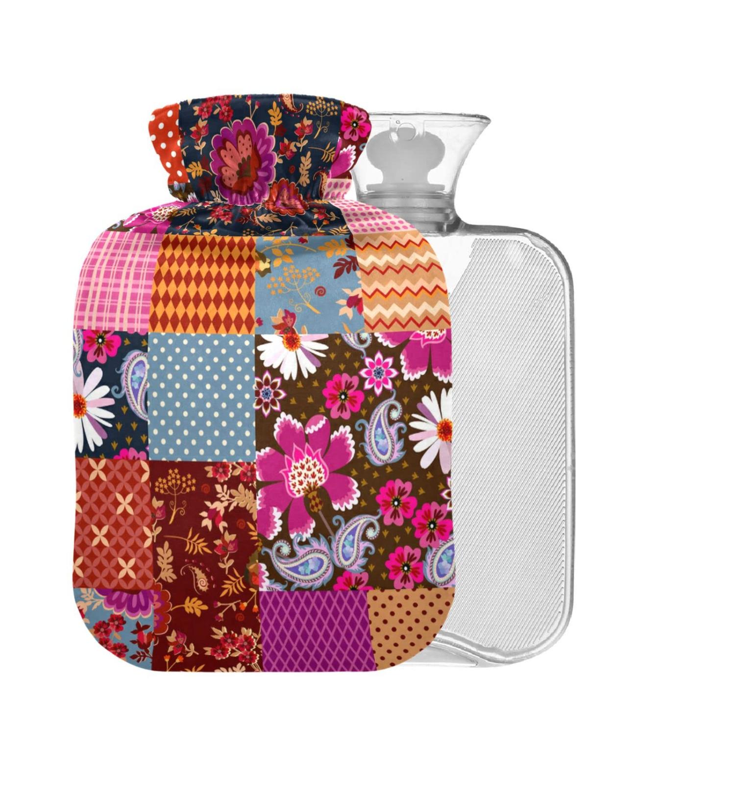 Floral Ornament Hot Water Bottle with Cover | 1L Small Warm-Up Bag for Pain Relief | BPA-Free Hot and Cold Therapy - Buy Online on GoSupps.com