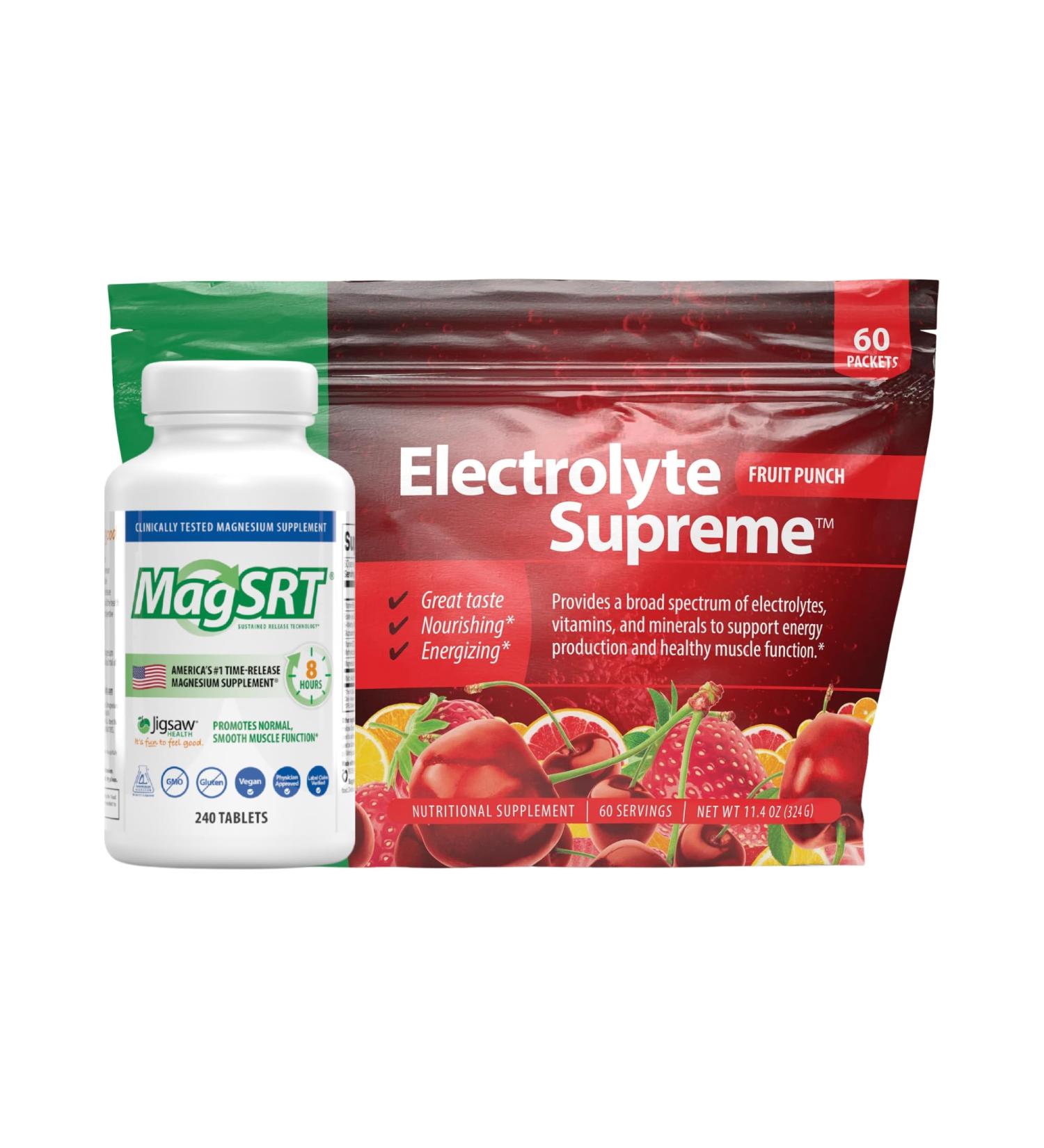 Jigsaw Health Bundle | MagSRT 240 Tablets and Electrolyte Supreme (Fruit Punch) 60 Servings (Packets) - Buy Online on GoSupps.com