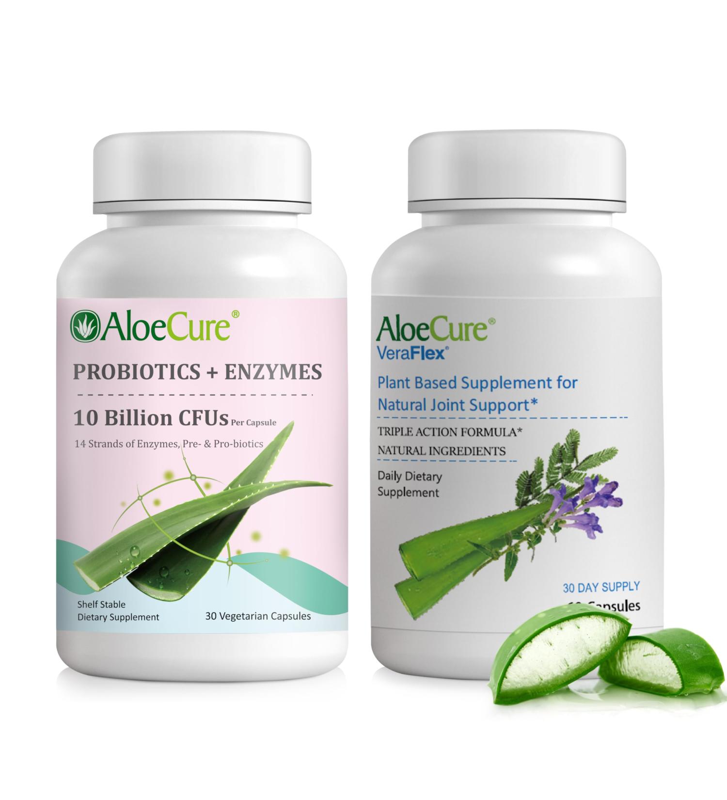 AloeCure Aloe Vera Capsules 2 Pack - VeraFlex 1btl, Probiotcs+Enzymes 1btl - Buy Online on GoSupps.com