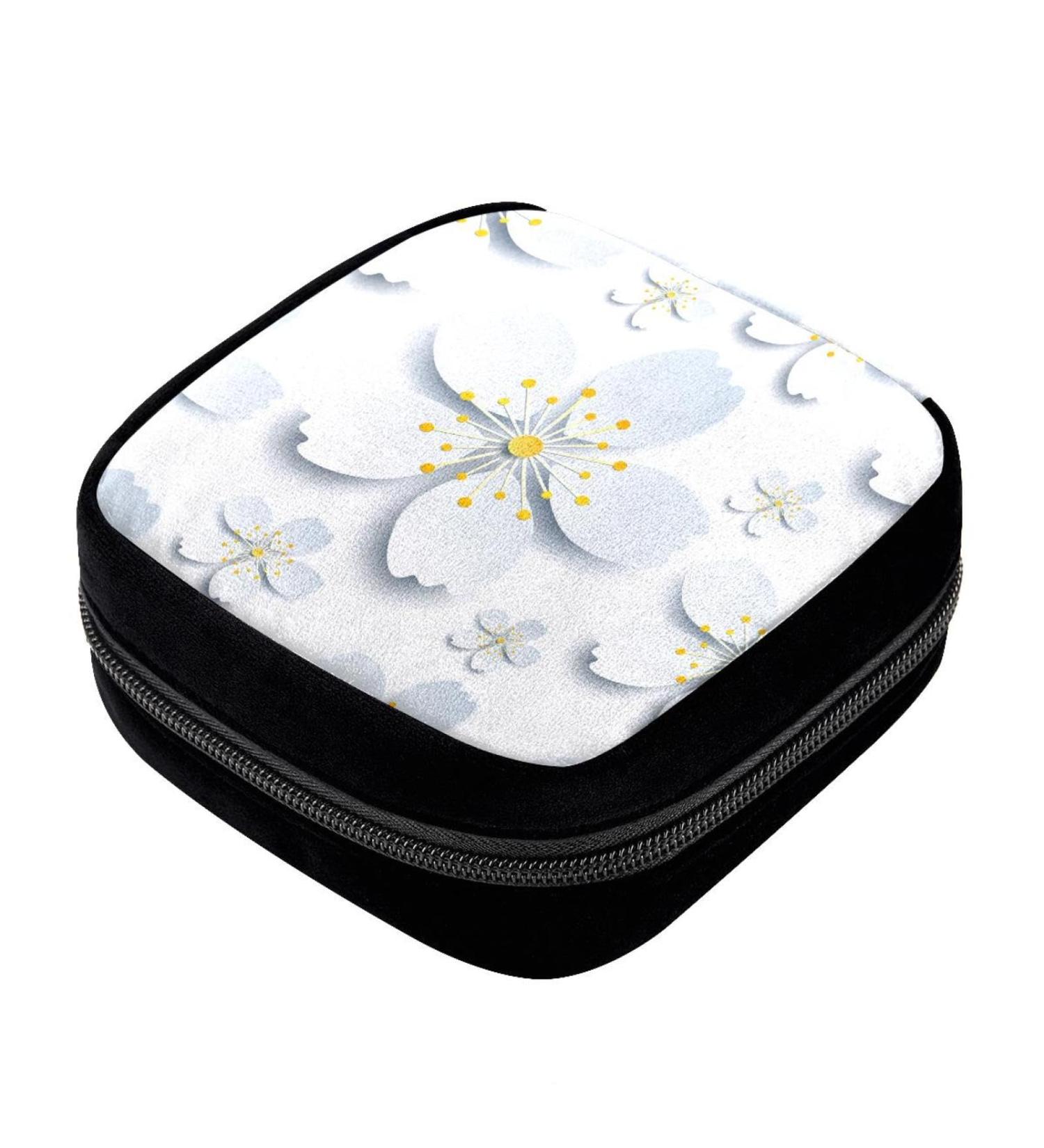 Period Bag Sanitary Napkin Storage Holder | Makeup Pouch White Cartoon Flower Design - GIAPB - Buy Online on GoSupps.com
