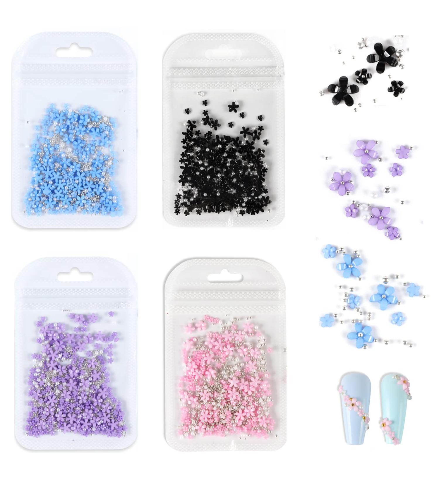 800 Pieces 3D Flower Nail Art Charm White Flowers Decoration Decals Resin With Metal Caviar Beads Mixed Size Acrylic Ornament Manicure Accessories Bags for Women Girls Multicolor - Buy Online on GoSupps.com