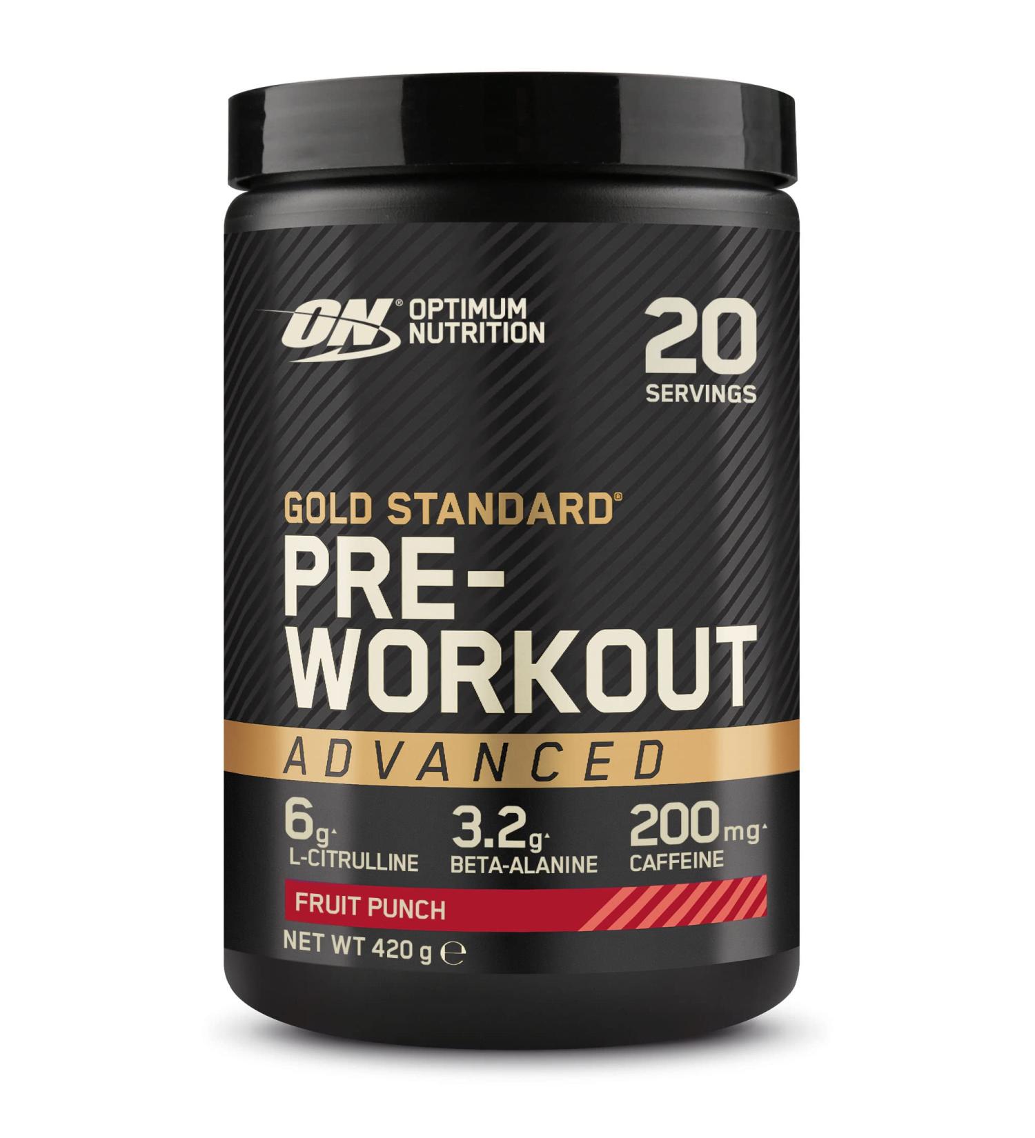 Optimum Nutrition Gold Standard Pre-Workout Advanced Powder Fruit Punch Flavour - Energy Booster with l-Citrulline, Beta-Alanine, Caffeine, Vitamins B12 & B6 - 20 Servings 420g - Buy Online on GoSupps.com