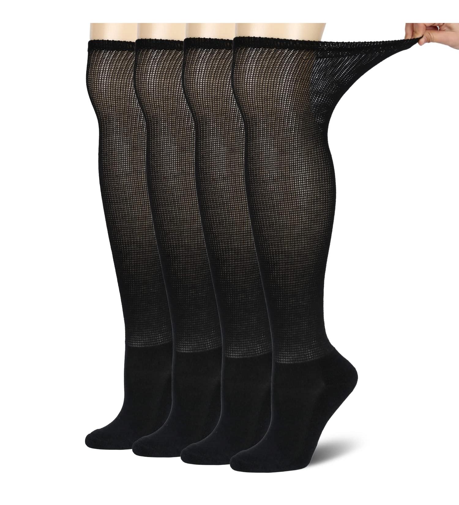 4 Pack Diabetic Bamboo Over the Knee Socks, Non-Binding Top, Seamless Toe, Cushioned Sole, Black 9-11 - Buy Online on GoSupps.com