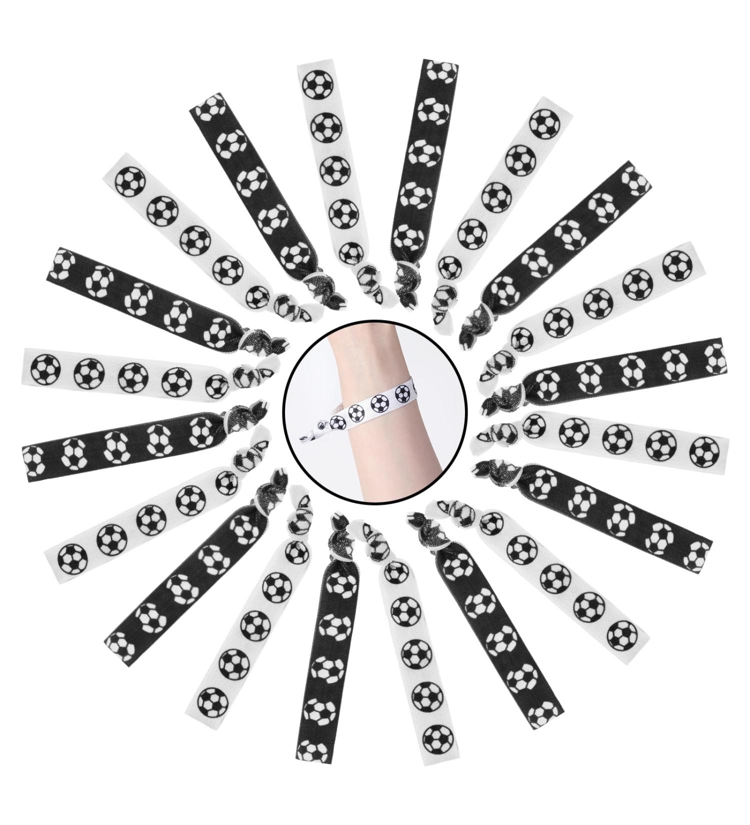 PEOVLVN 24 Pieces Soccer Hair Ties Elastic Ribbon Soccer Hair Accessories Soccer Scrunchies for Girls Women Soccer Team Gifts Party Favors for Team Members (Black White) - Buy Online on GoSupps.com