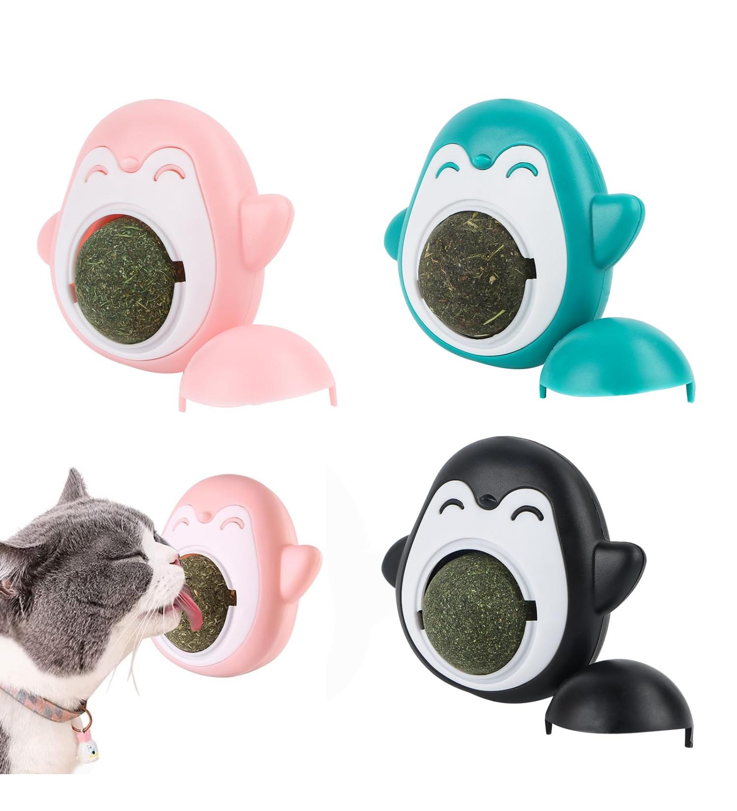 Premium Catnip Balls for Cats - 3pcs Edible Toys with Storage Lids & 360 Rotating Wall Roller - Buy Online on GoSupps.com