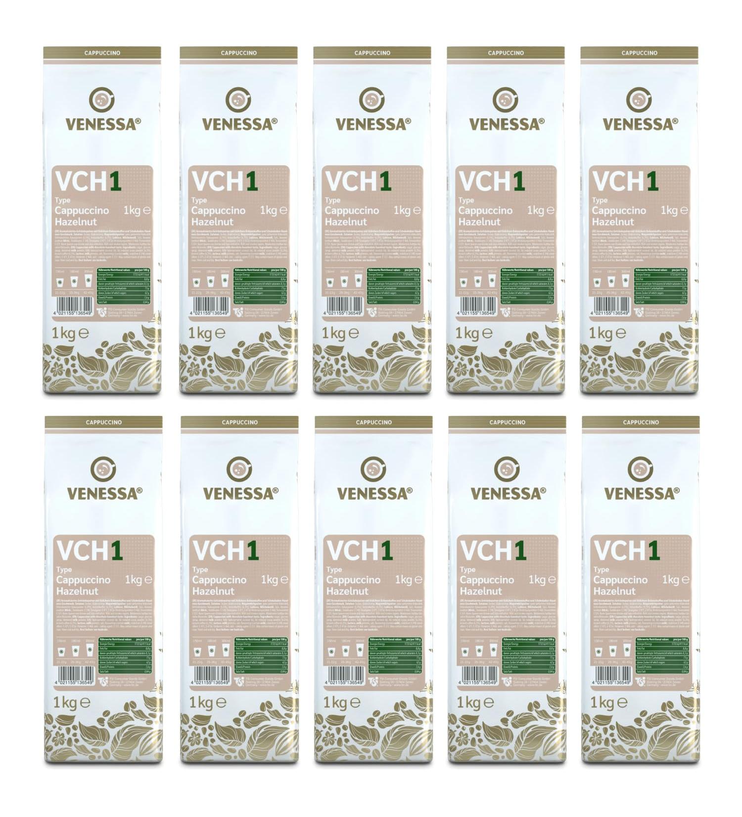 VENESSA VCH 1 Cappuccino Hazelnut 10 x 1 kg Very economical Conservation pack Instant soluble coffee with hazelnut flavour Creamy aroma All Vending & Office coffee machines - Buy Online on GoSupps.com