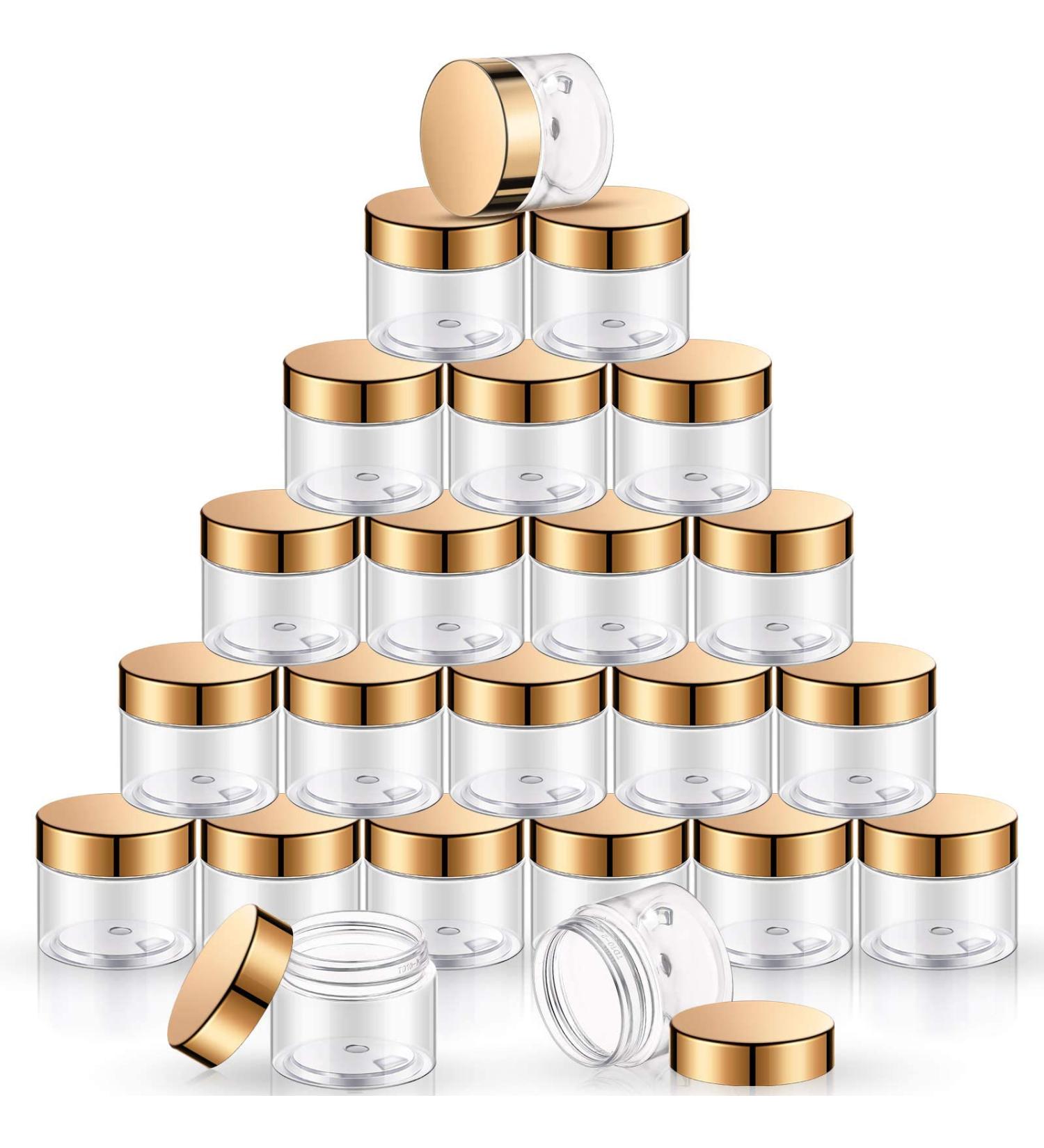 SATINIOR 24 Pack 2 oz Clear Plastic Jars with Gold Lids - Wide-Mouth Storage Containers for Beauty Products, Cosmetics, Crafts, and Food - Buy Online on GoSupps.com