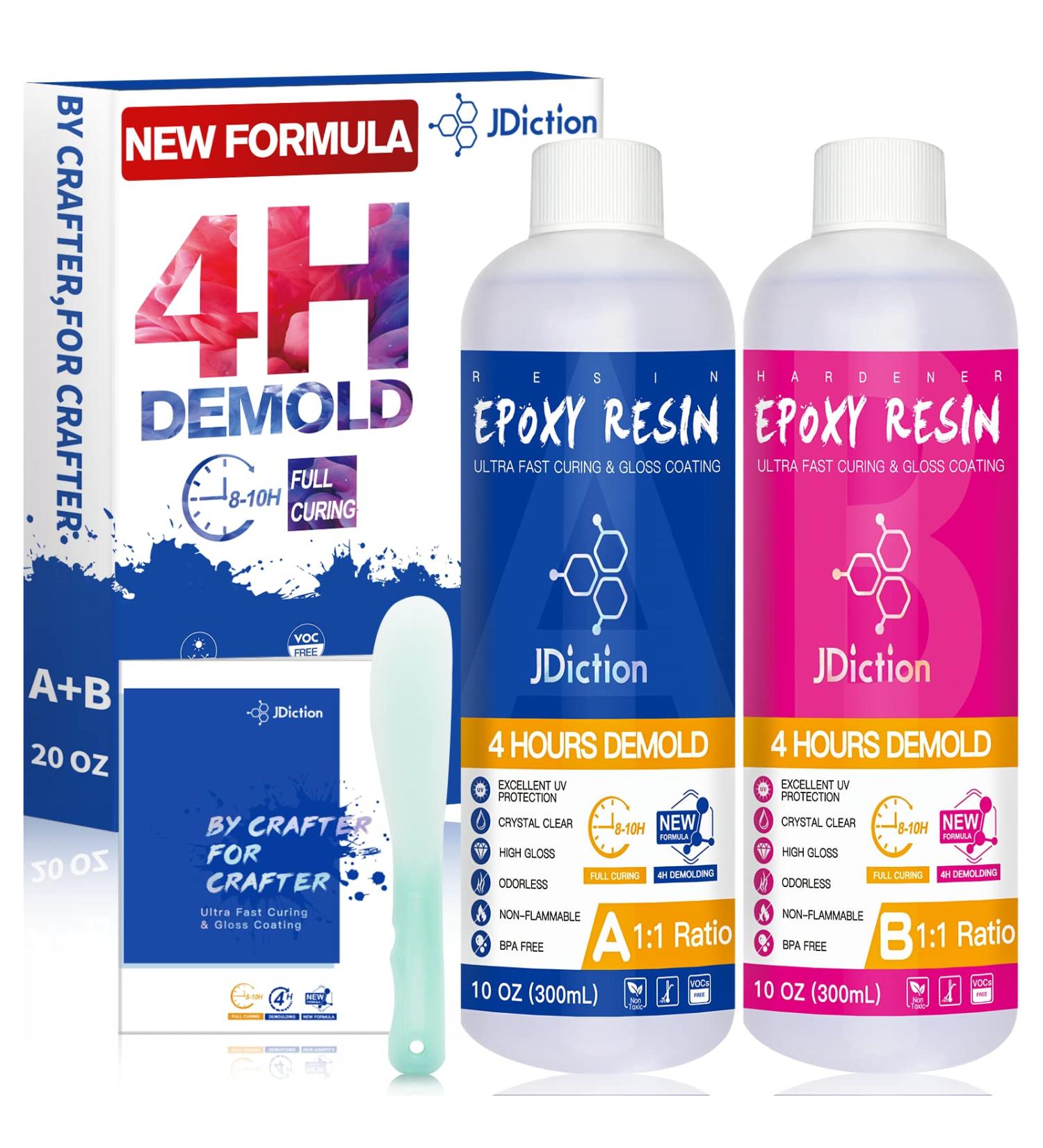 JDiction Fast Curing Epoxy Resin Kit | 4-Hour Demold | Bubble-Free & Crystal Clear | Self-Leveling for Art, Craft, Jewelry | 20oz - Buy Online on GoSupps.com