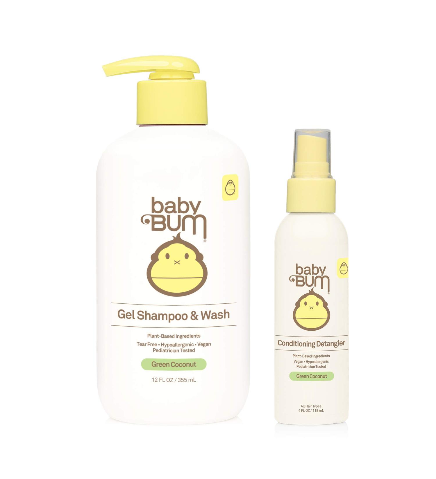 Sun Bum Baby Bum Shampoo & Wash Gel + Conditioning Detangler - Tear-Free, Vegan, Gluten-Free with Coconut Oil - Natural Fragrance for Sensitive Skin - Buy Online on GoSupps.com