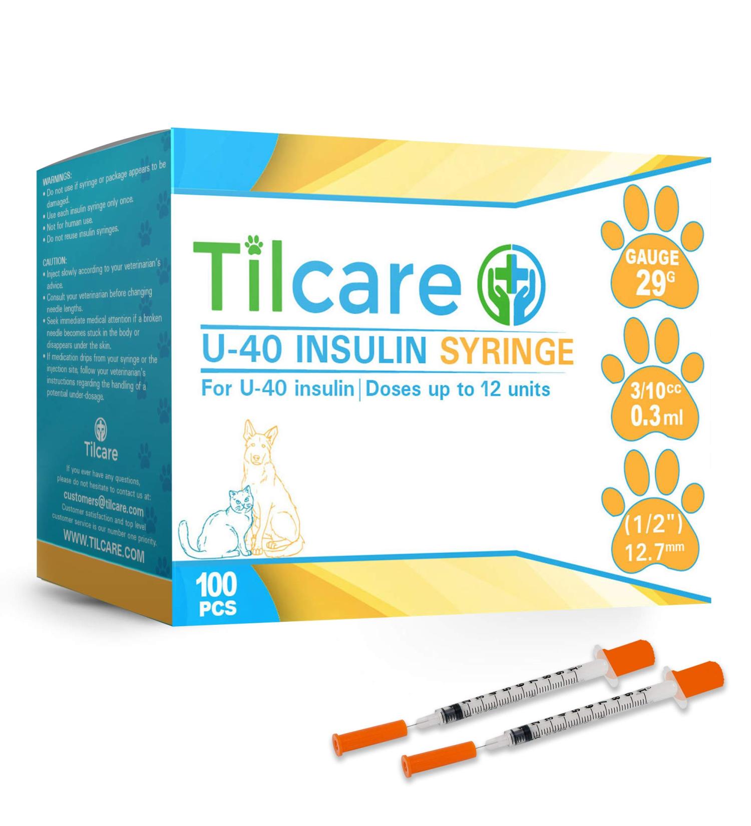 Tilcare U40 Insulin Syringes 29G 0.3cc 12.7mm 100-Pack - Latex-Free Diabetic Syringes - Buy Online on GoSupps.com