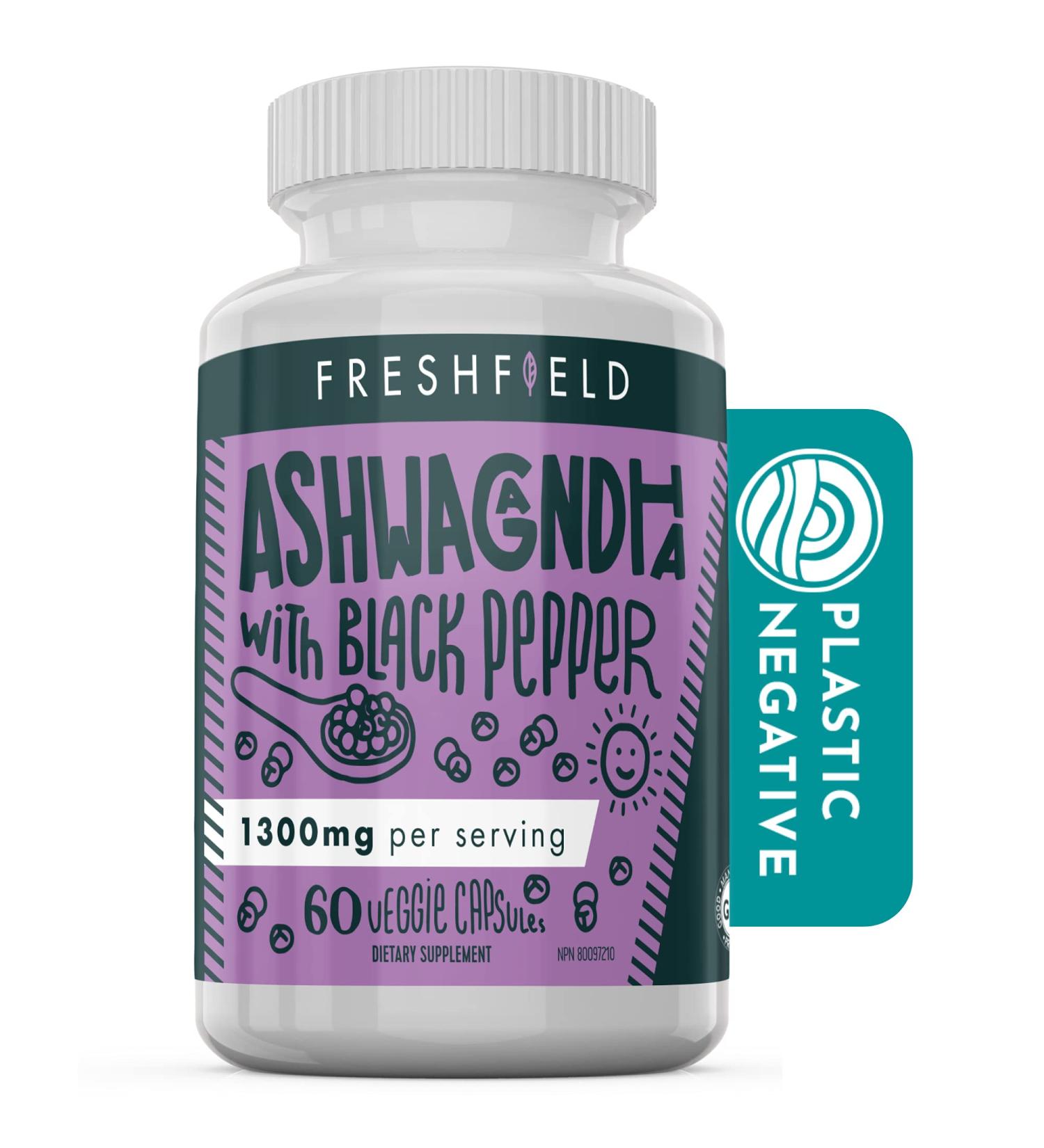 Freshfield Ashwagandha with Black Pepper - Vegan Adrenal Fatigue Support Muscle Memory & Thyroid Strength | 1300mg All Natural Capsules - Buy Online on GoSupps.com