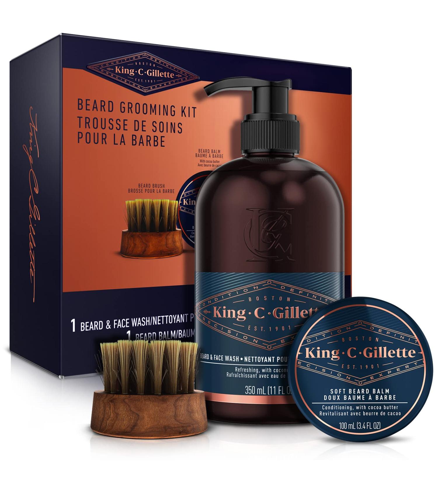 King C. Gillette Beard Grooming Kit For Men Beard & Face Wash + Beard Balm + Beard Brush Gift Sets For Him/Dad - Buy Online on GoSupps.com