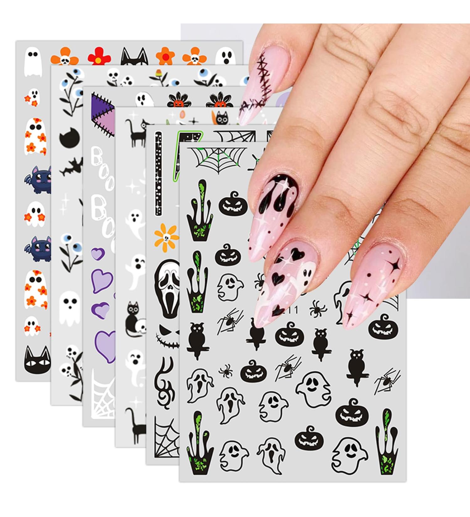 JMEOWIO 9 Sheets Halloween Nail Art Stickers Decals Self-Adhesive Green Ghost Pumpkin Nail Supplies Nail Art Design Decoration Accessories - Buy Online on GoSupps.com