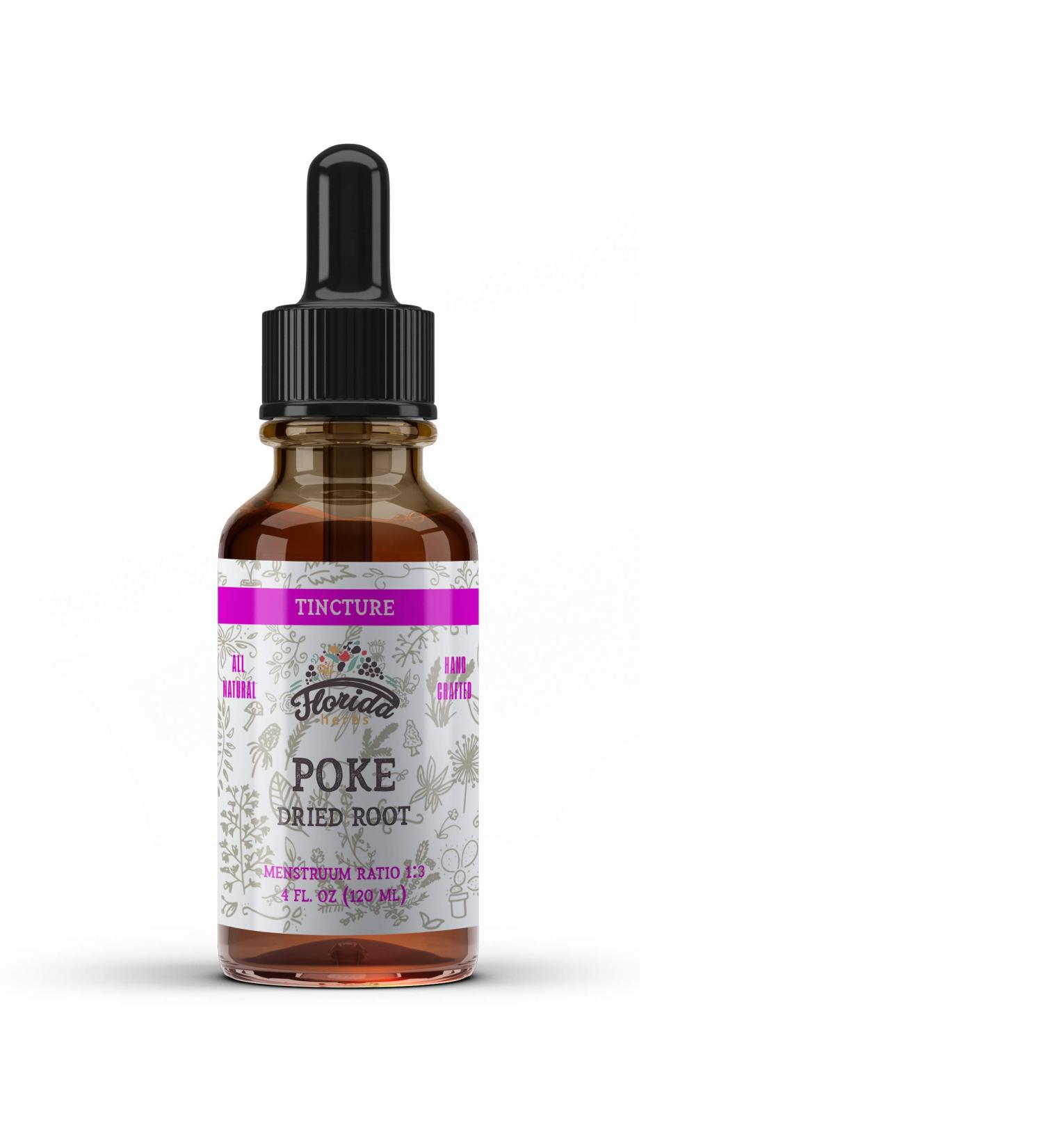 Poke Tincture, Organic Poke Extract (Phytolacca Americana) Dried Root, Non-GMO in Cold-Pressed Organic Vegetable Glycerin, Florida Herbs Supplements