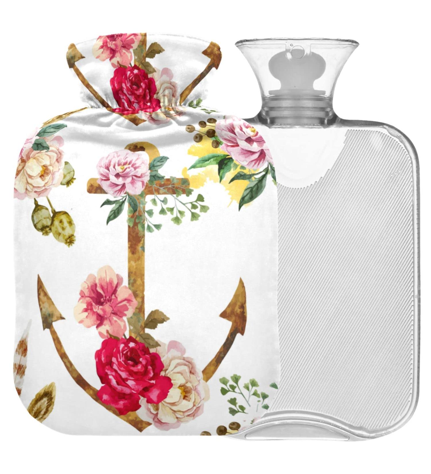 NAANLE 2L Hot Water Bottle - Watercolor Ethnic Flower Anchor for Pain Relief & Warmth | Large Transparent Design for Bed Hands & Feet | Heat & Cold Therapy - Buy Online on GoSupps.com