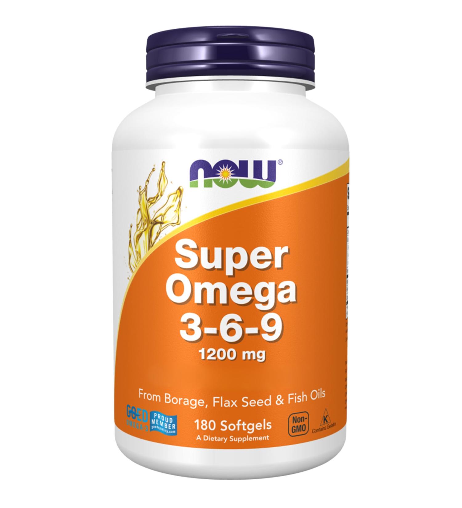 Now Foods Super Omega 3-6-9 1200mg with Borage Oil Fish Oil and Linseed Oil High Dosed 180 Soft Capsules Lab Tested Soy Free Gluten Free Non-GMO - Buy Online on GoSupps.com