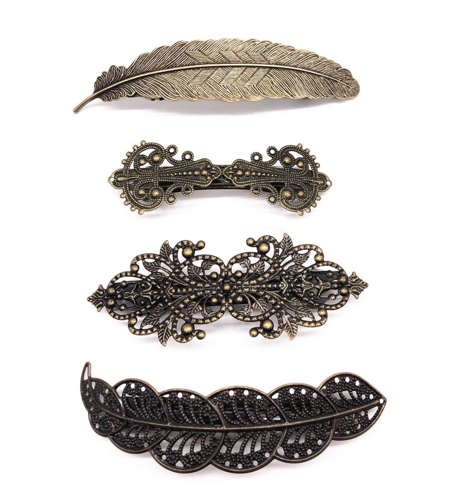 4PCS Retro Hair Barrettes Vintage Metal Bronze Hair Pins French Hair Clips | Women Girl Hair Accessories (Bronzer-4pcs) - Buy Online on GoSupps.com