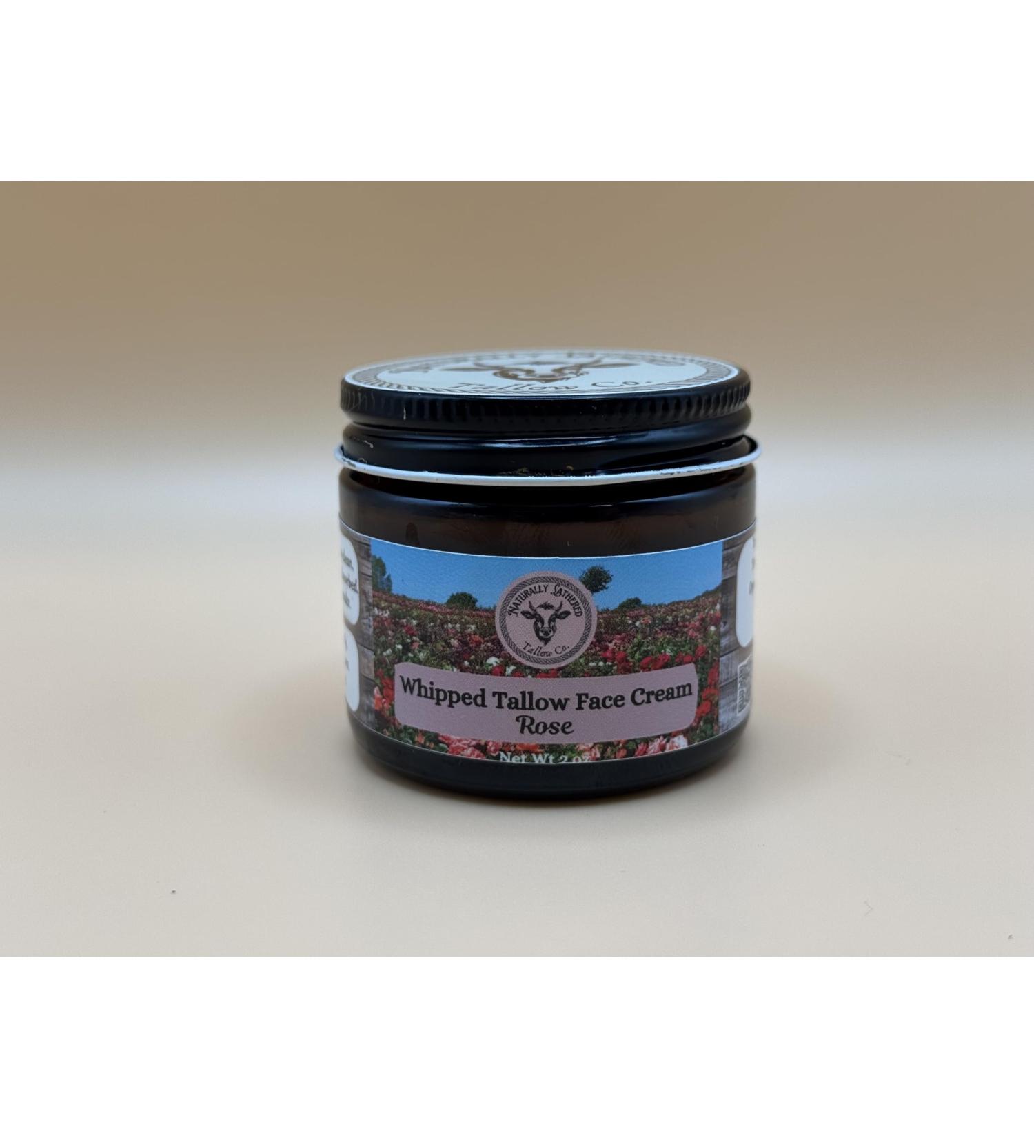 Naturally Lathered Tallow Rose Whipped Face Cream with Organic Beeswax Horsetail Butter Rosehip Oil Natural Ingredients Made in USA