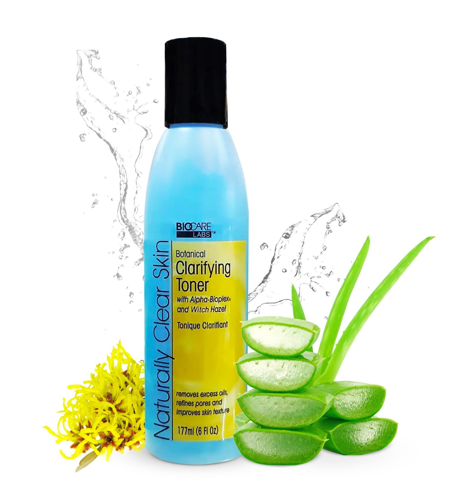 Naturally Clear Skin Botanical Clarifying Toner - Infused with Aloe Vera Witch Hazel & Alpha-Bioplex Refines Pores Exfoliates & Conditions Oil Control Gentle Glow for Sensitive Skin 6 oz - Buy Online on GoSupps.com