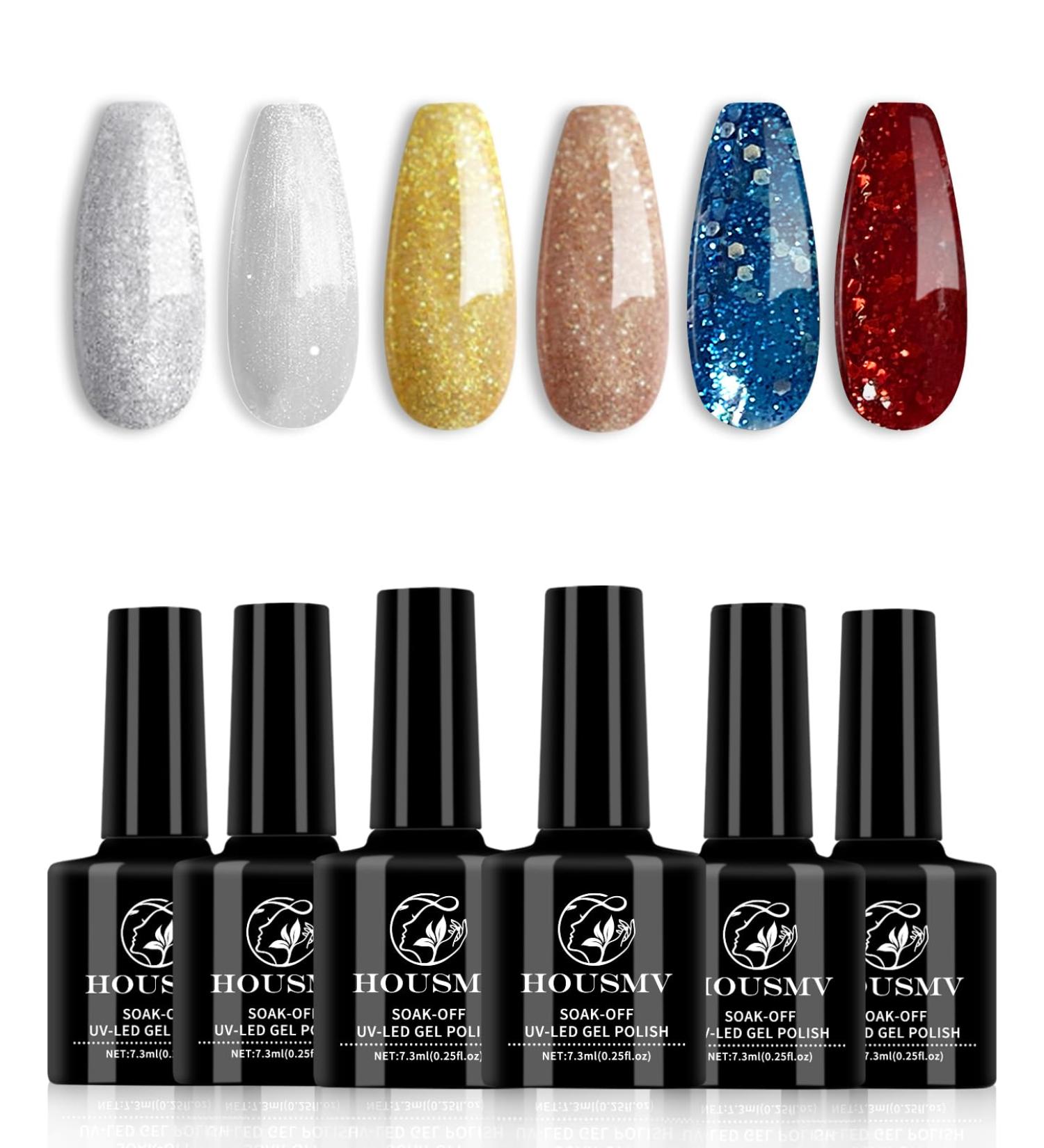Sparkle Gel Nail Polish Set - 6 Colors for Christmas & Holiday Glam | Soak Off UV LED Manicure Kit for Women & Girls | Perfect Gift Idea - Buy Online on GoSupps.com