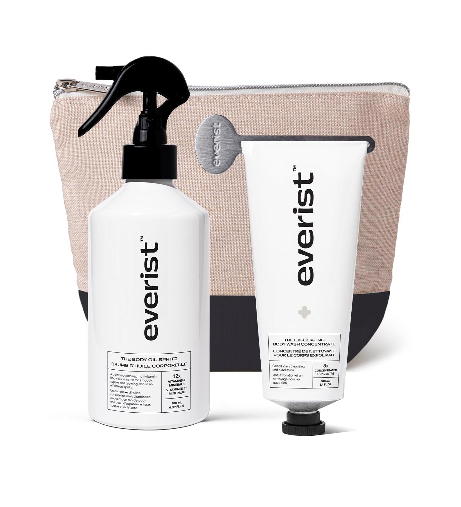 Everist The Silky Skin Ritual Set 3.4 fl. oz Exfoliating Body Wash Concentrate & 6.09 fl. oz Body Oil Spritz in Jute Travel Bag Cleansing & Hydrating For All Skin Types Exfoliating Set - Buy Online on GoSupps.com