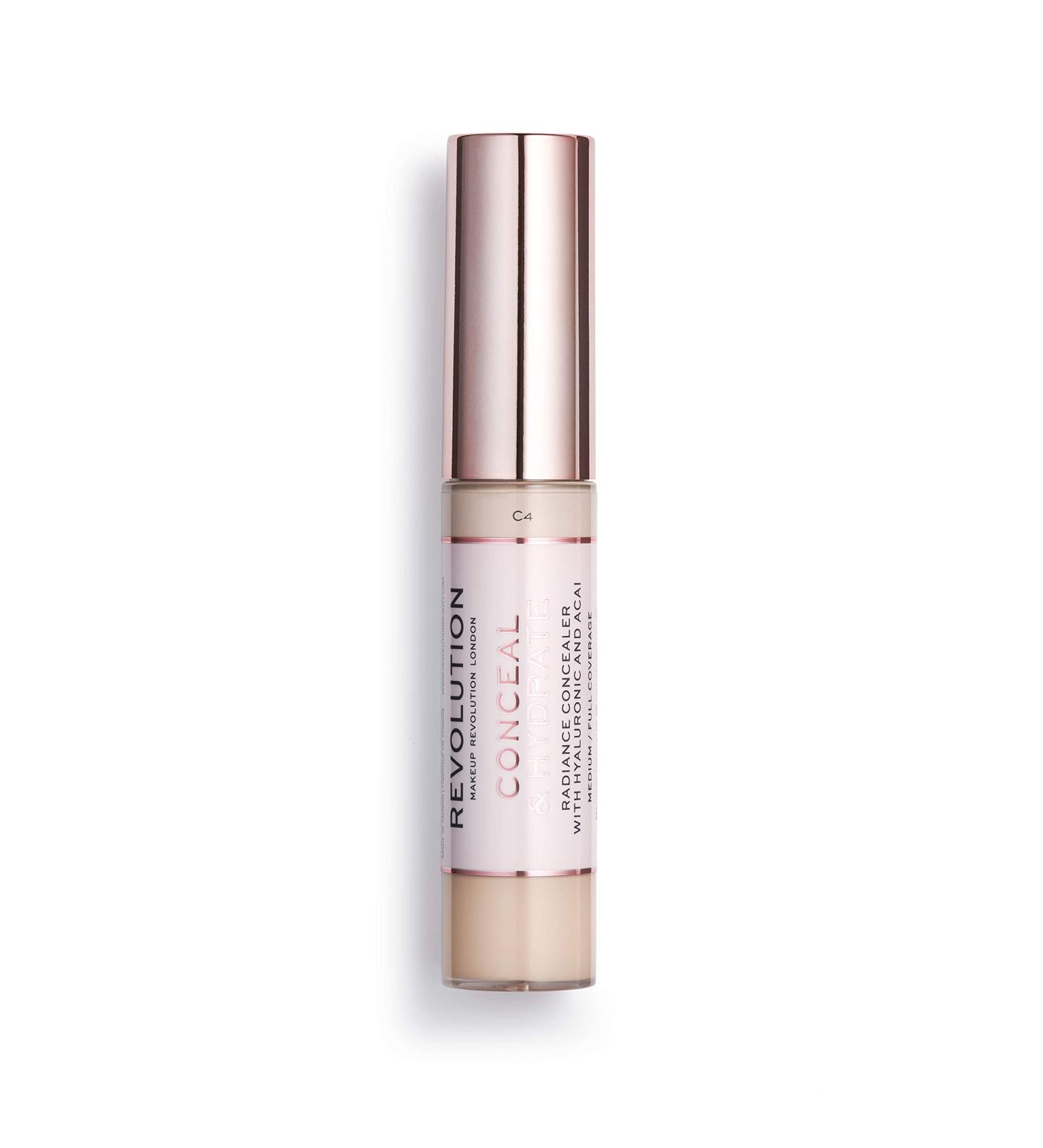 Makeup Revolution Hydrating Concealer C4 - Vegan & Cruelty-Free | Dewy Finish with Hyaluronic Acid | 0.45 fl.oz - Buy Online on GoSupps.com