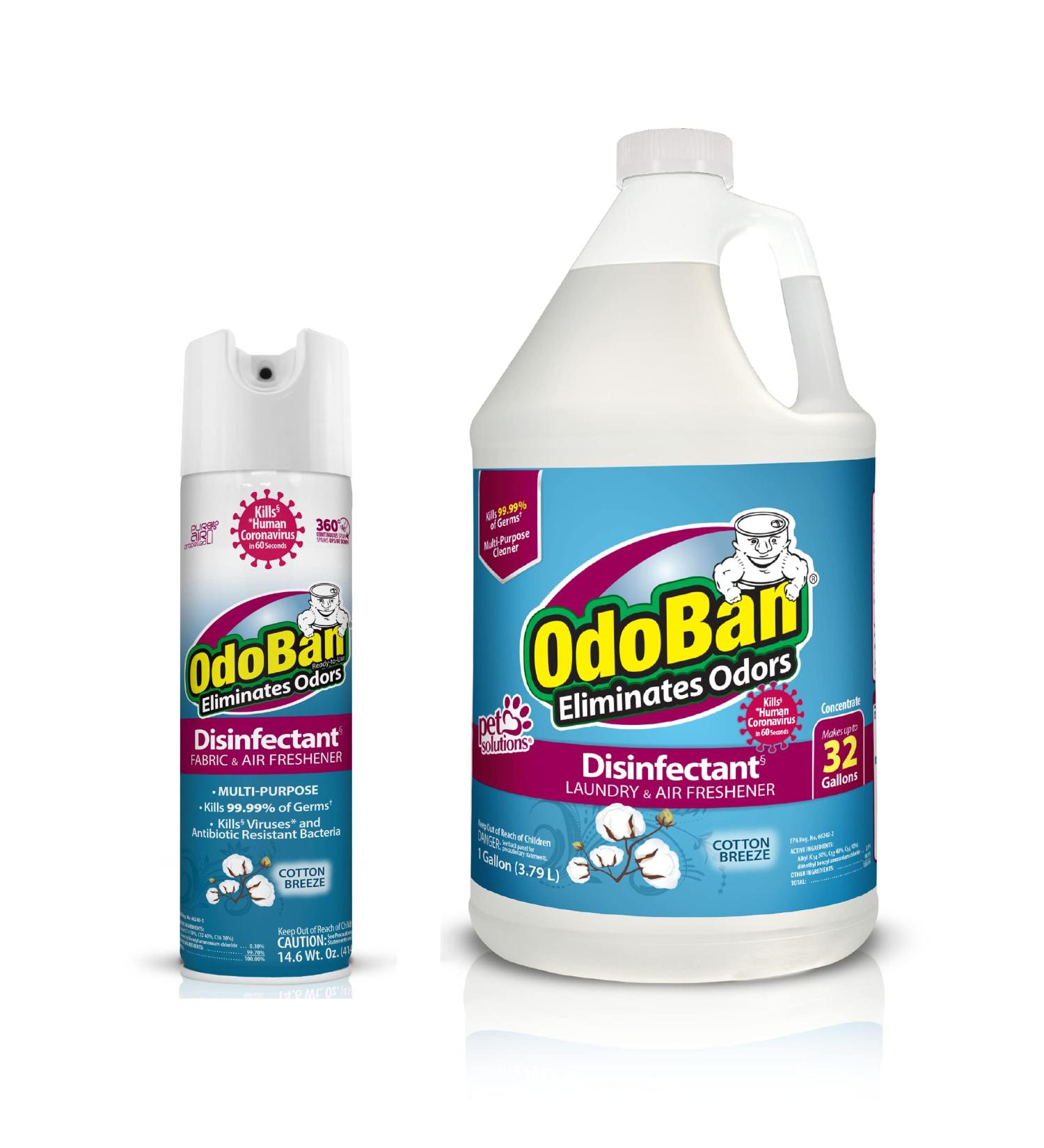 OdoBan Disinfectant & Aroma Eliminator - Set of 2 14.6oz Continuous Spray & 1 Gallon Cleaning Concentrate Cotton Breeze Scent - International Shipping Available - Buy Online on GoSupps.com