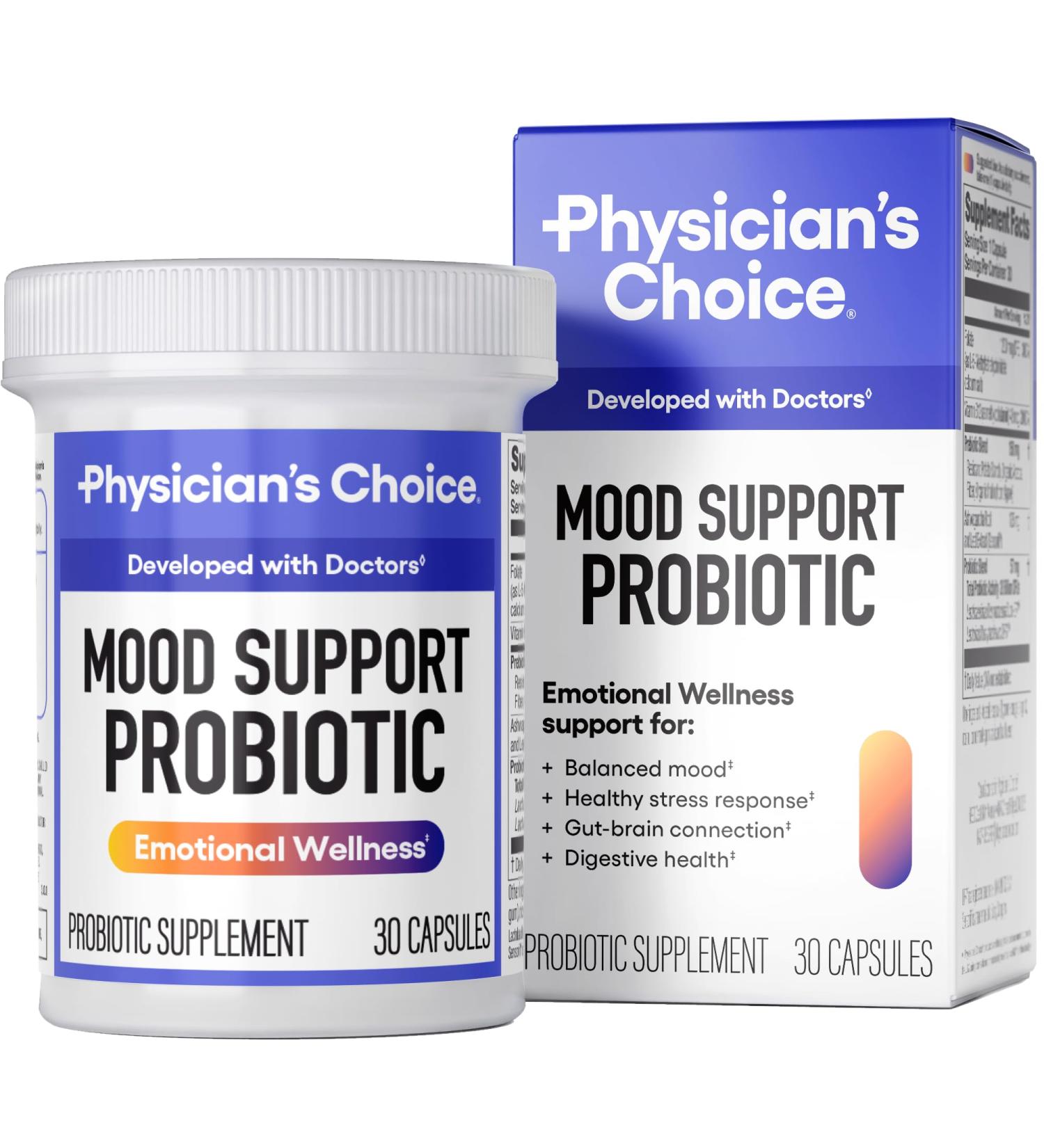 Physician's CHOICE Mood Support Probiotic - Supports a Balanced Mood Healthy Stress Response & Digestive Health with Prebiotics Ashwagandha Vitamin B12 Folate - for Men & Women - 30ct 30 Count (Pack of 1) - Buy Online on GoSupps.com