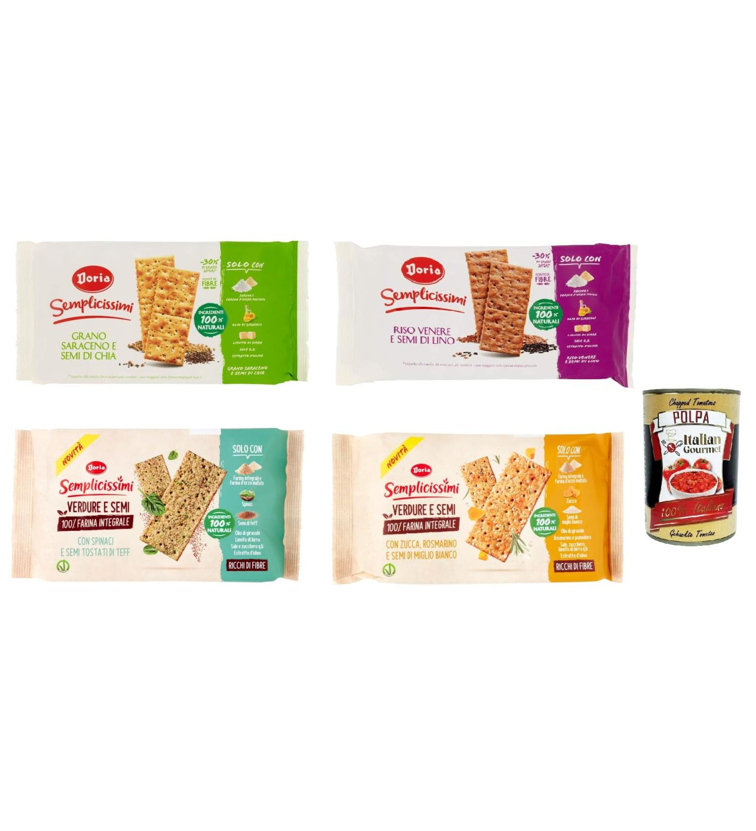 Doria Test Kit - Semplicissimi Cracker Cracker buckwheat 2 x 245 g 2 x 280 g + Polpa Italian Gourmet Polpa 400 g - Buy Online on GoSupps.com