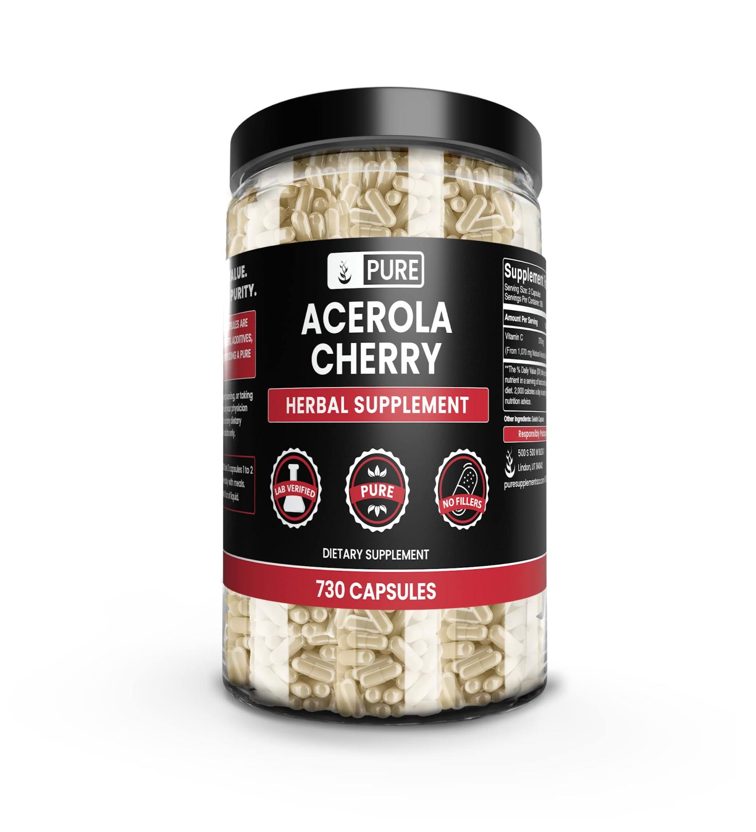 Pure Original Acerola Cherry 730 Capsules | Lab Verified | No Fillers | 730 Count - Buy Online on GoSupps.com